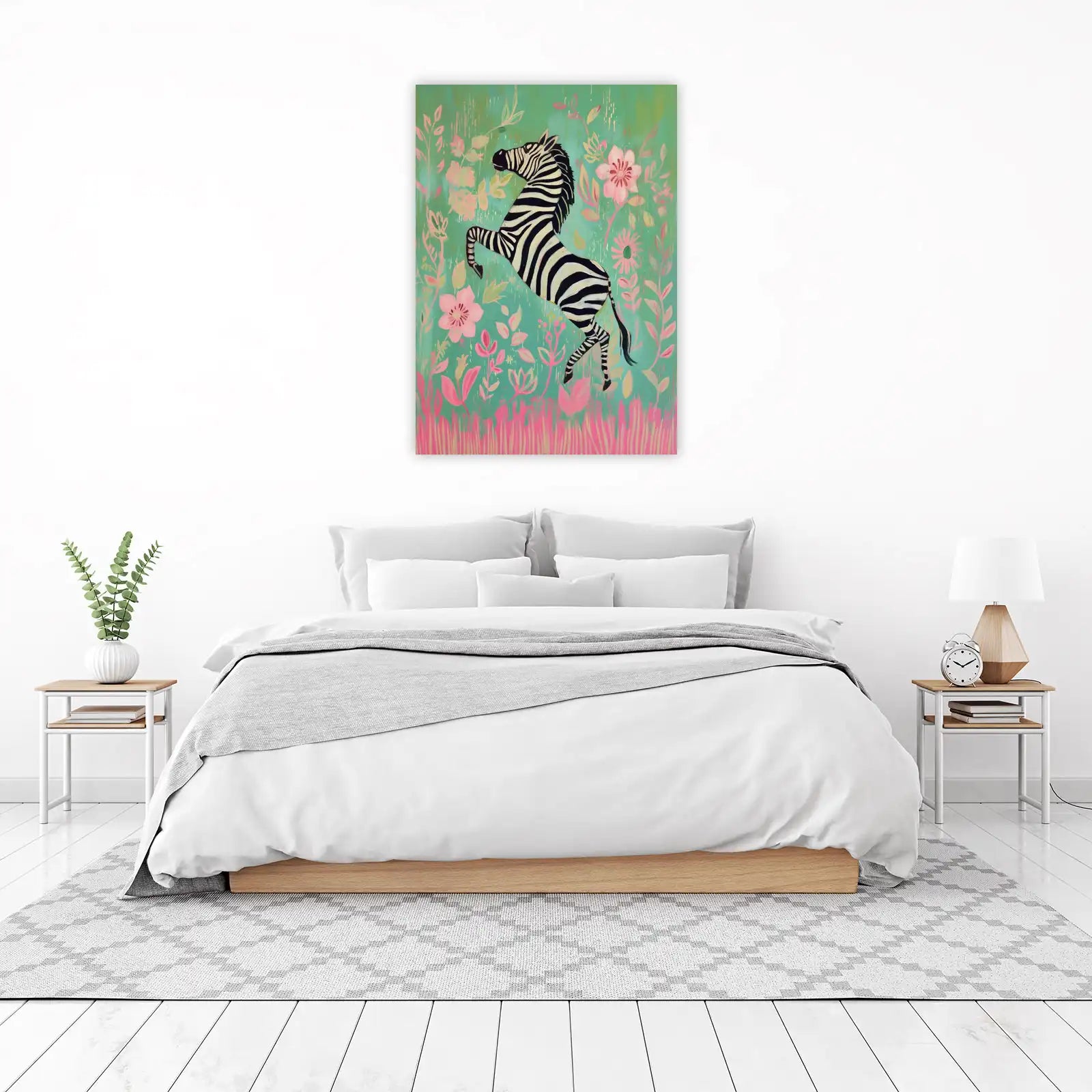 Whimsical Zebra Floral Meadow Wall Art