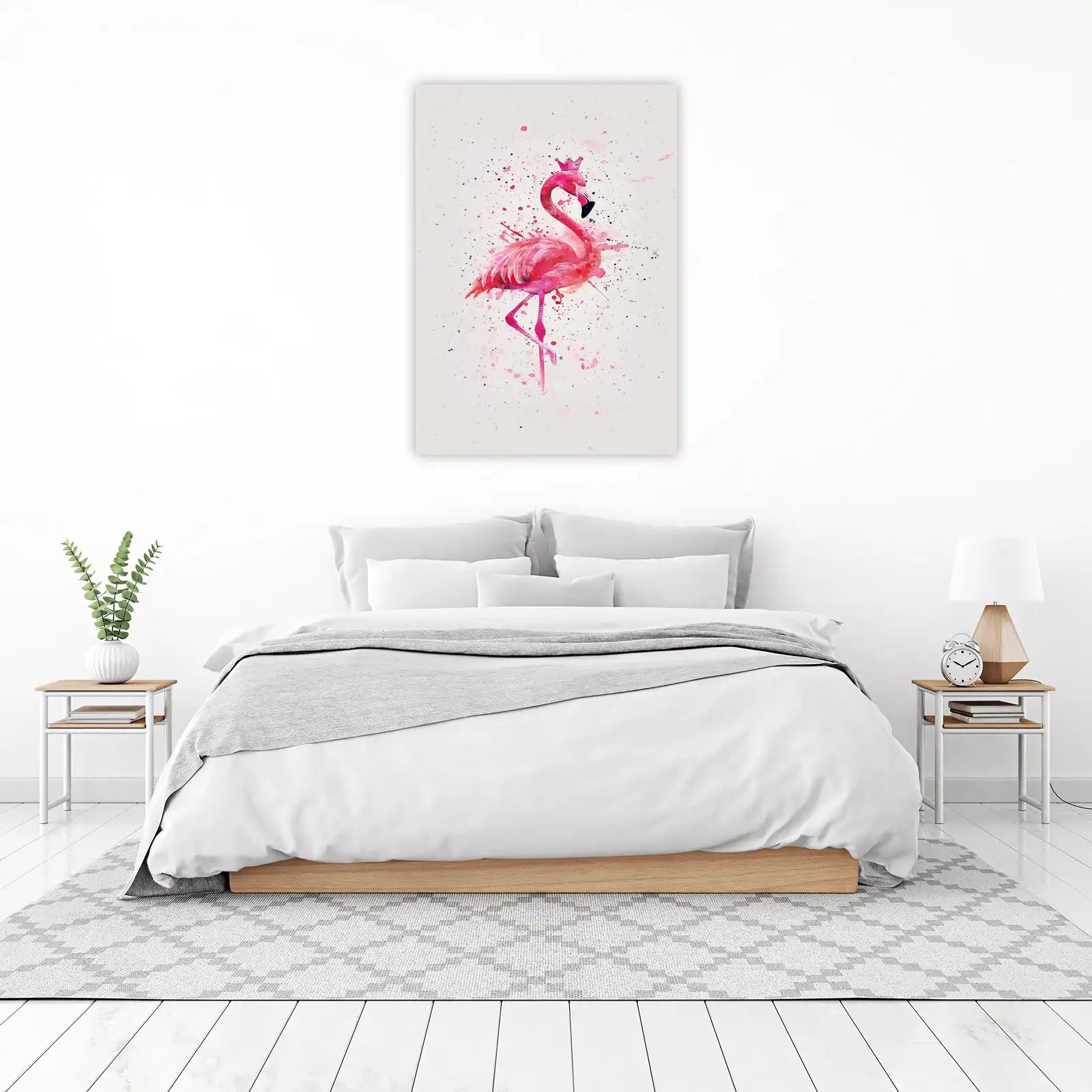 Pink Crowned Flamingo Watercolor Wall Art