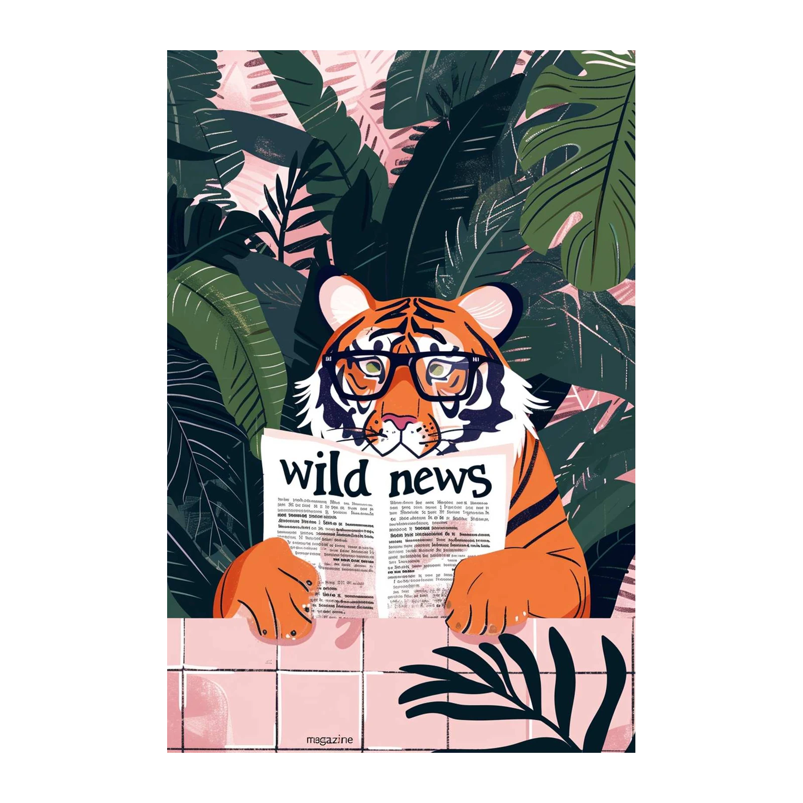 Stylish Tiger Reading Wild News Wall Art