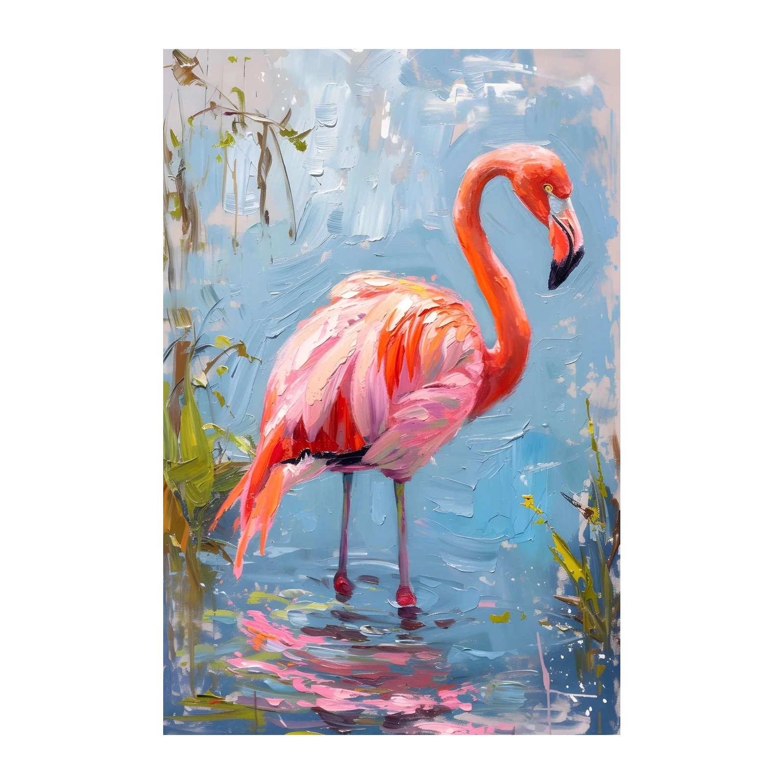 Vibrant Flamingo in Water Impressionistic Wall Art