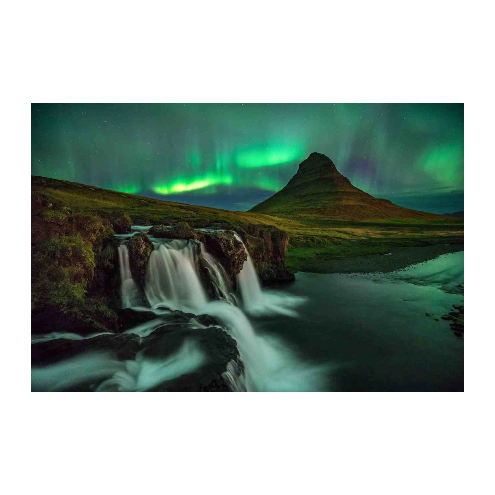 Icelandic Waterfall Aurora Wall Art
