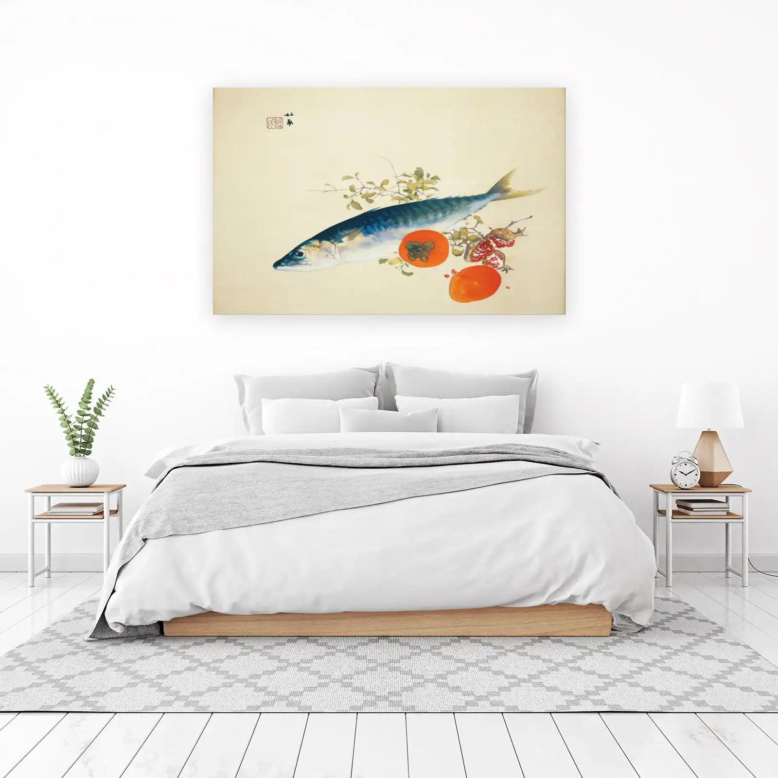 Vibrant Mackerel & Fruit Still Life Wall Art