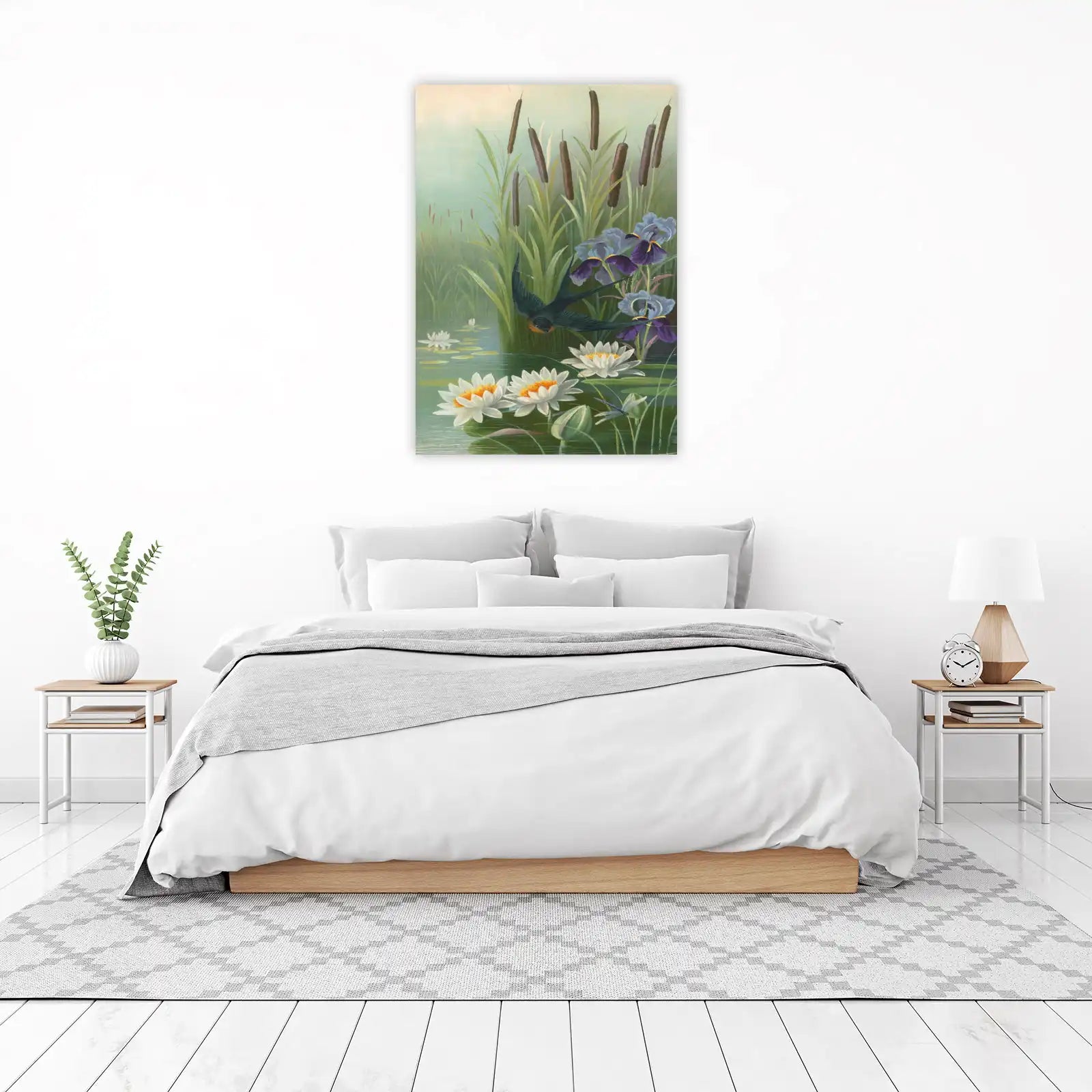 Serene Pond Scene Swallow & Iris Wall Art