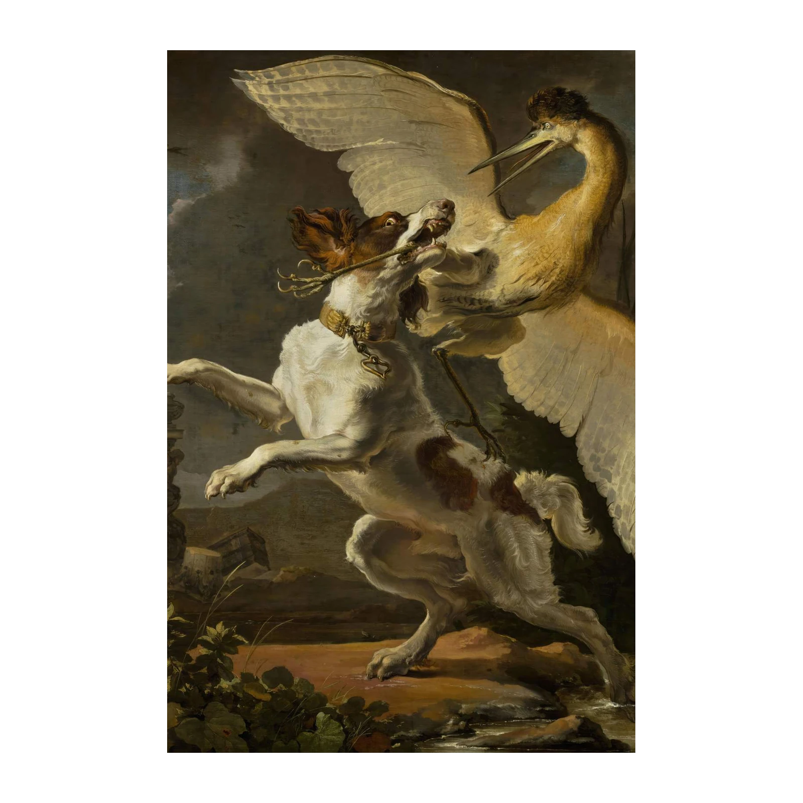 Dramatic Dog & Heron Battle Wall Art