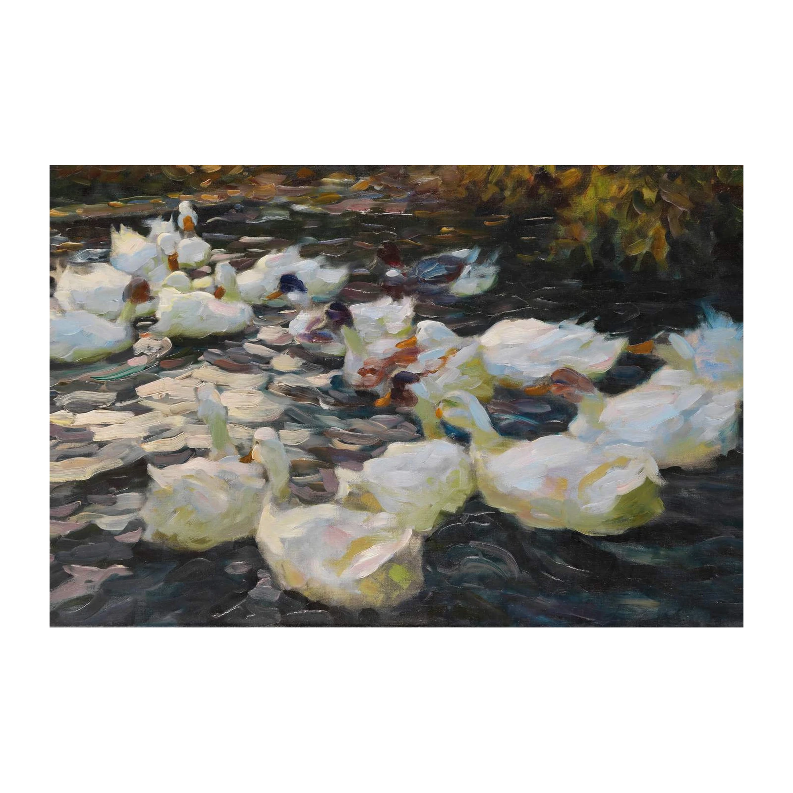Serene Pond Ducks Oil Painting Wall Art