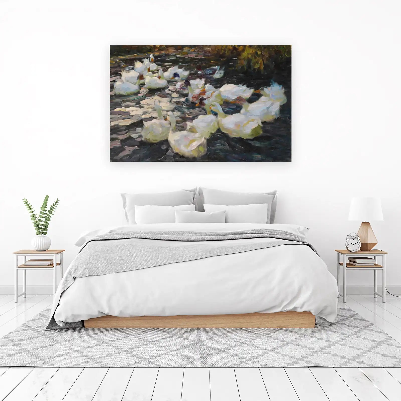 Serene Pond Ducks Oil Painting Wall Art