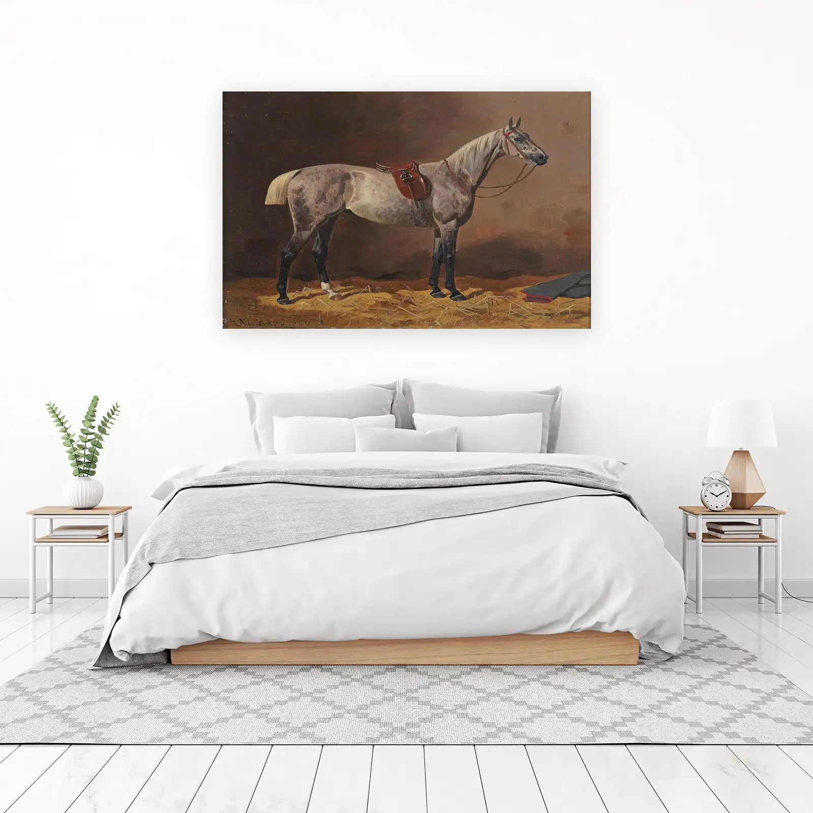 Elegant Grey Horse Equestrian Scene Wall Art