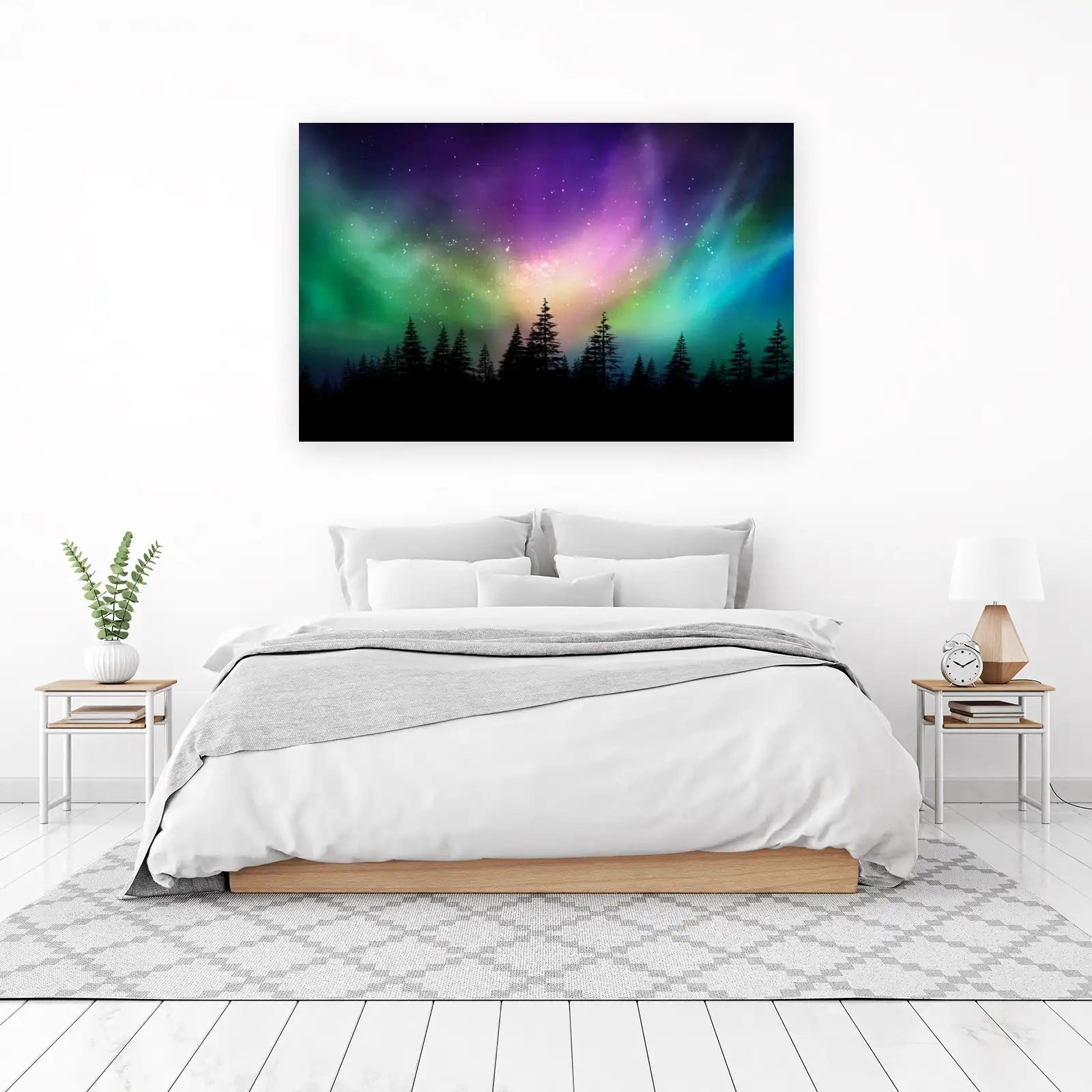 Vibrant Aurora Borealis Forest Wall Art