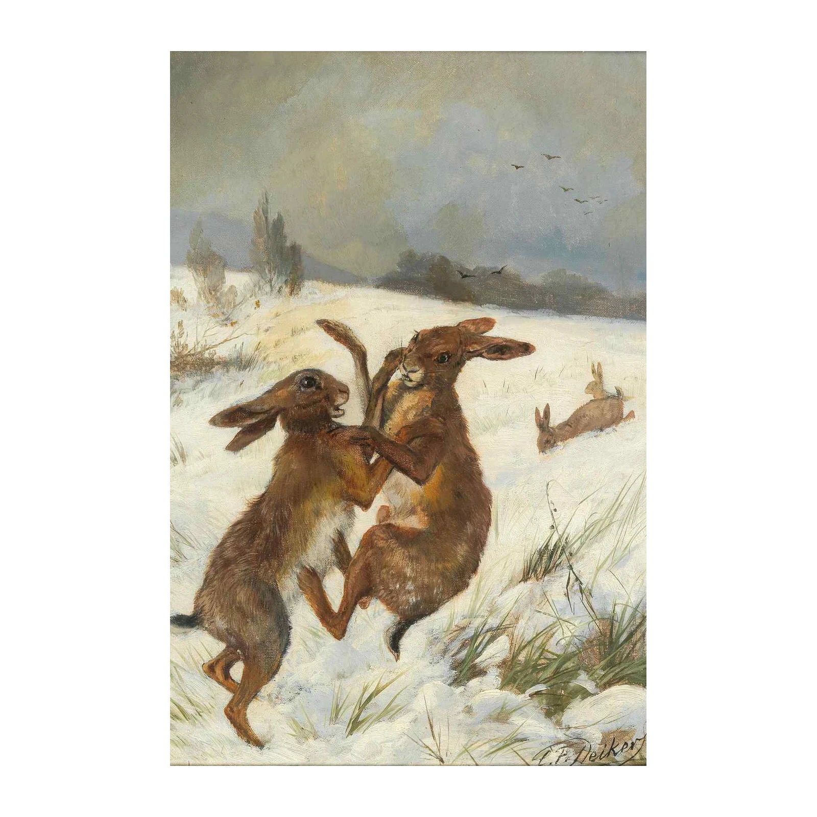 Wild Hare Duo Winter Scene Wall Art