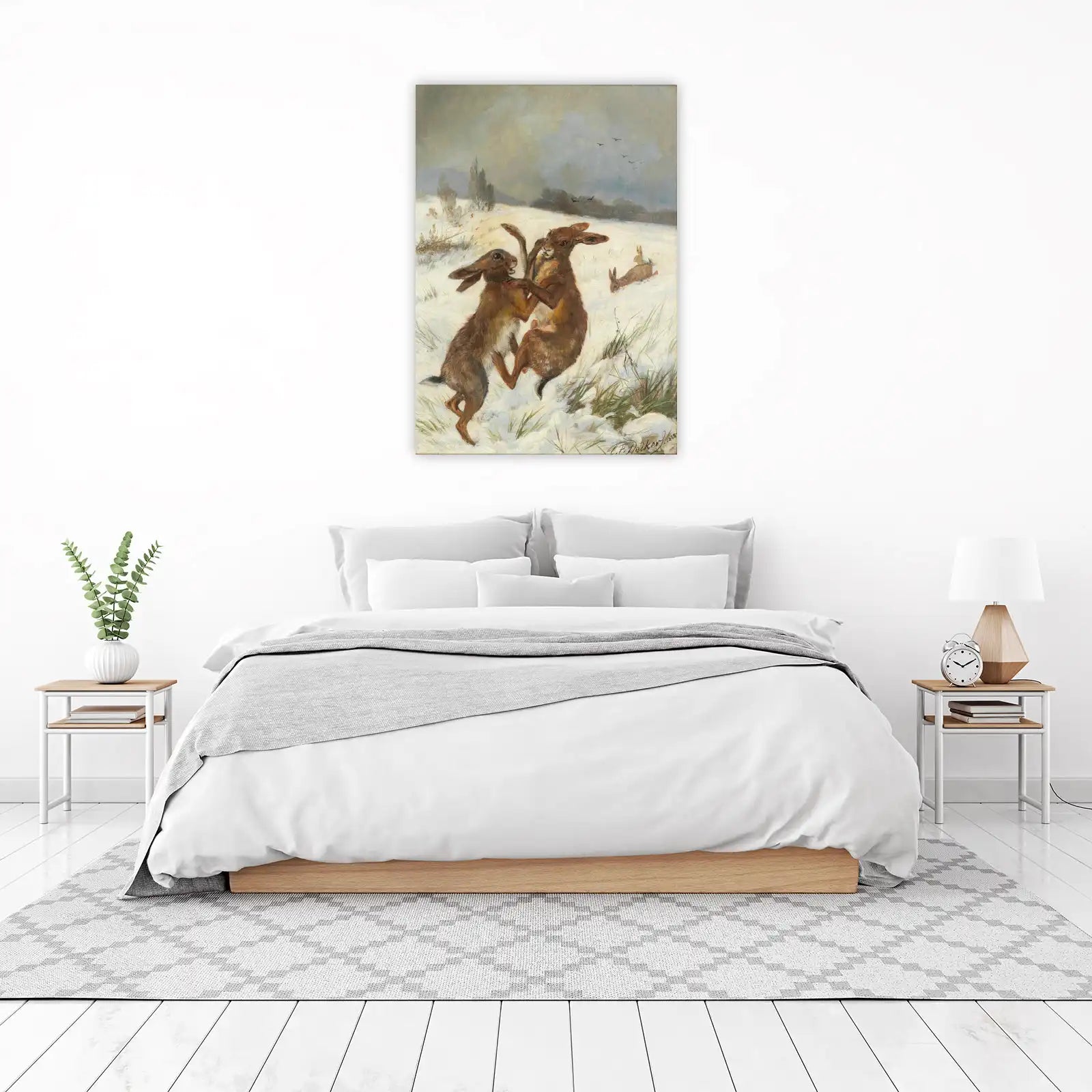 Wild Hare Duo Winter Scene Wall Art