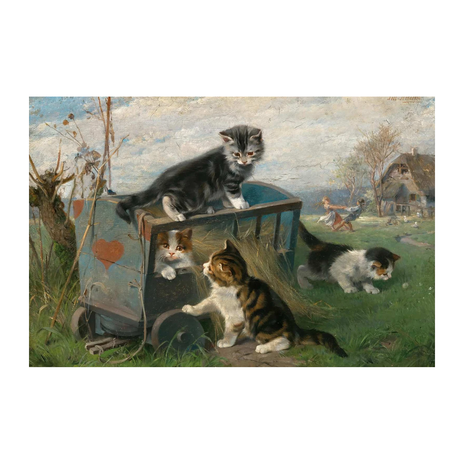 Playful Kittens Farm Scene Wall Art
