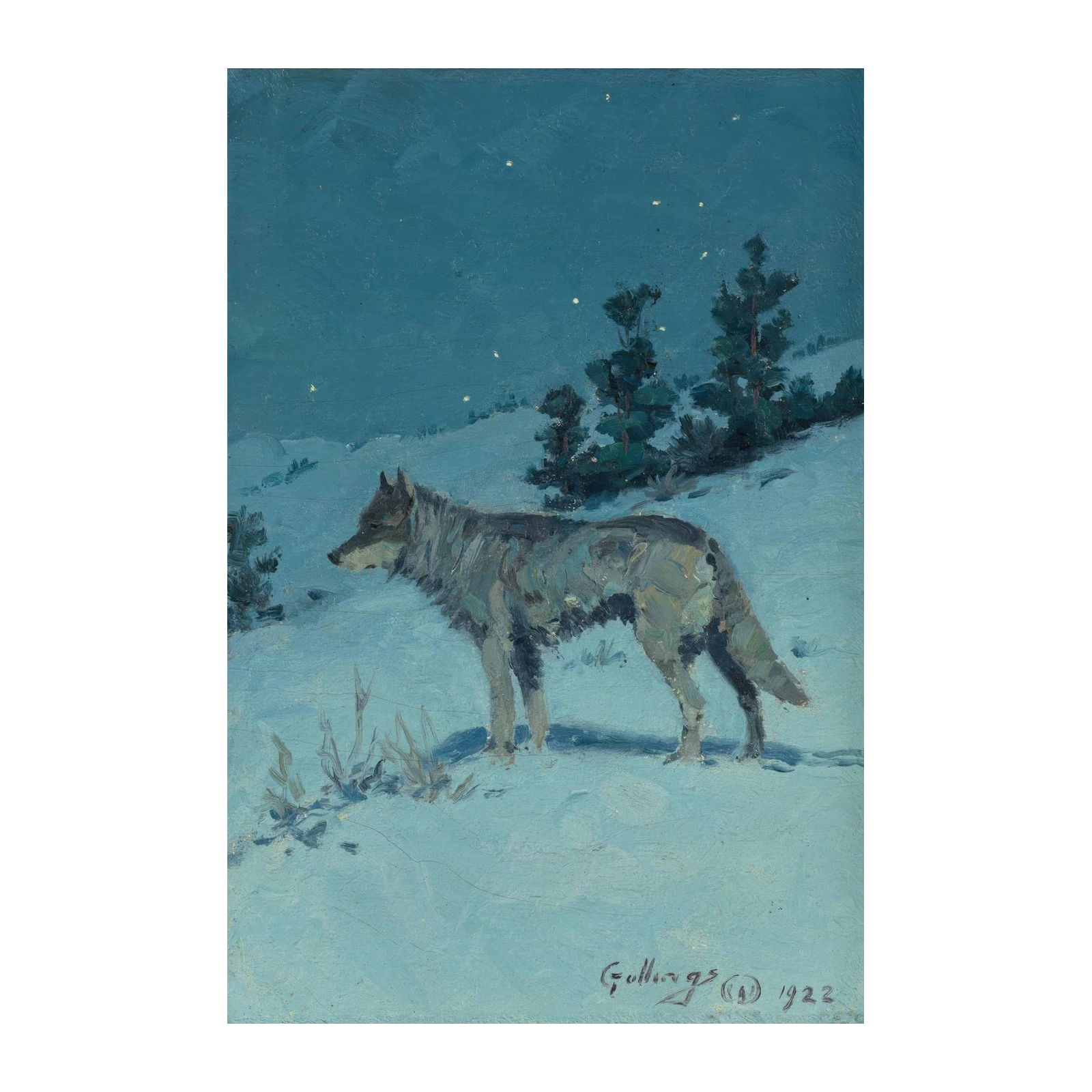 Lone Wolf Winter Night Wall Art
