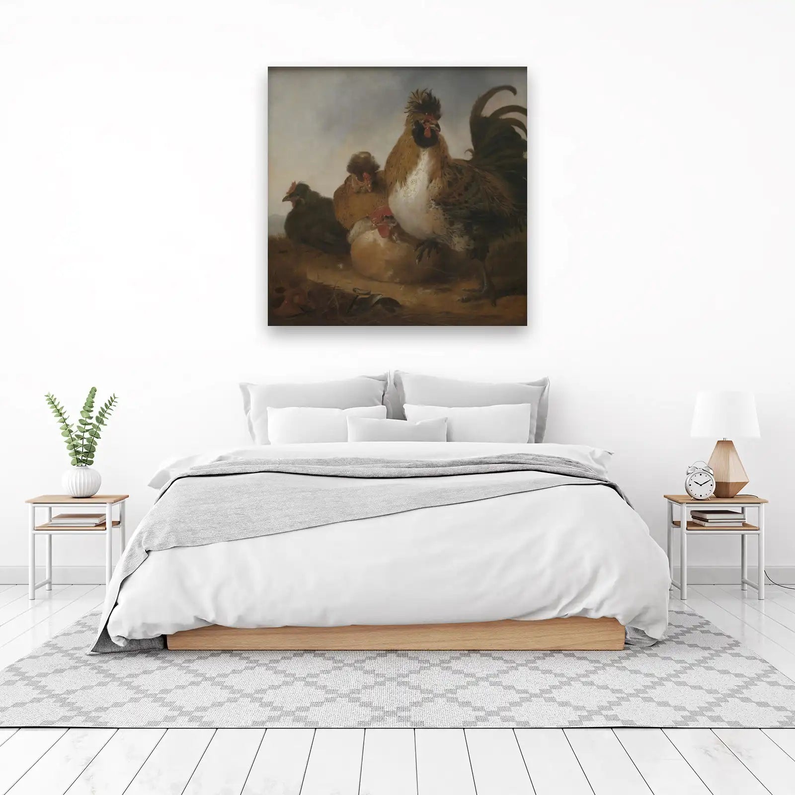Rooster and Hens Realistic Farm Art Wall Art