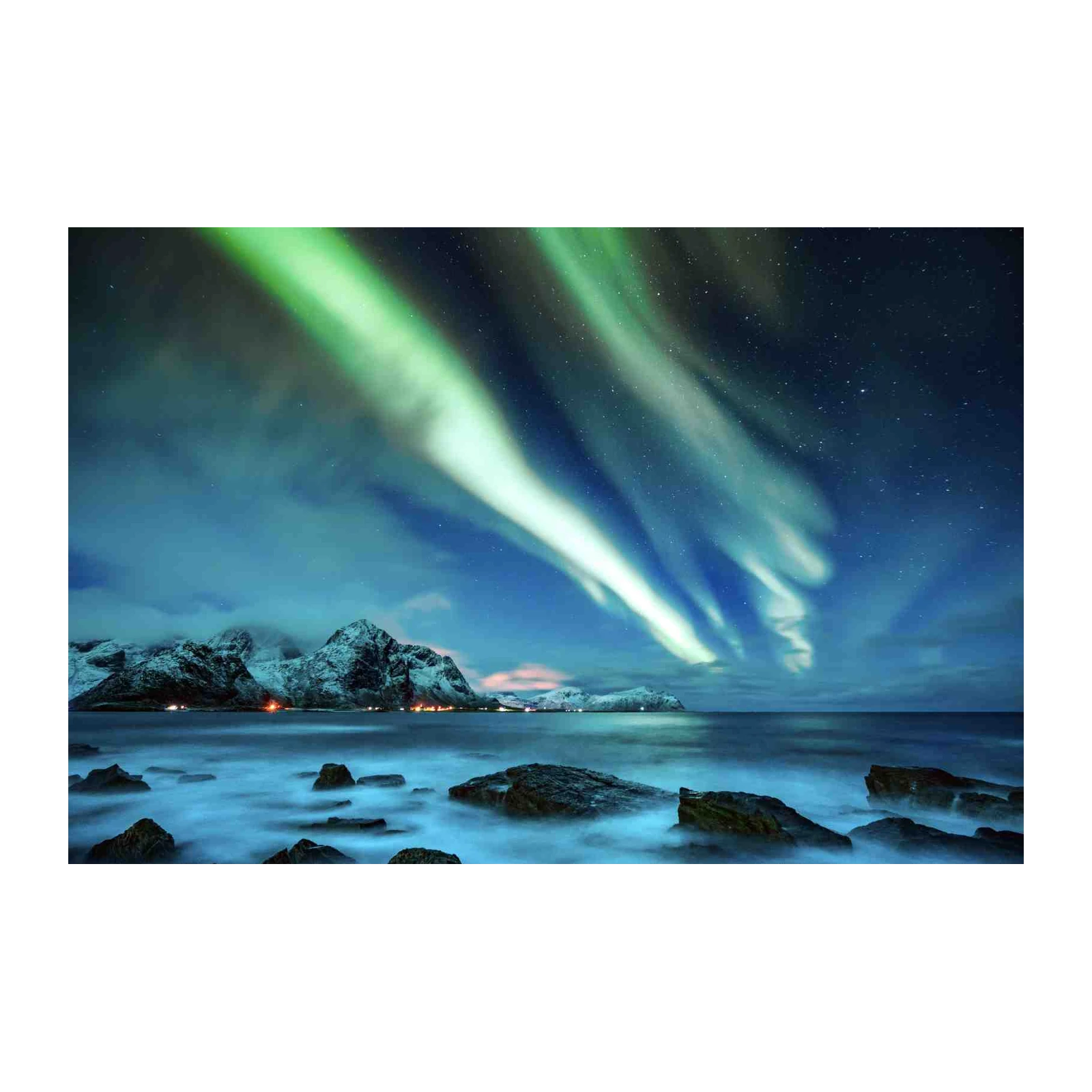Majestic Aurora Borealis Coastal View Wall Art