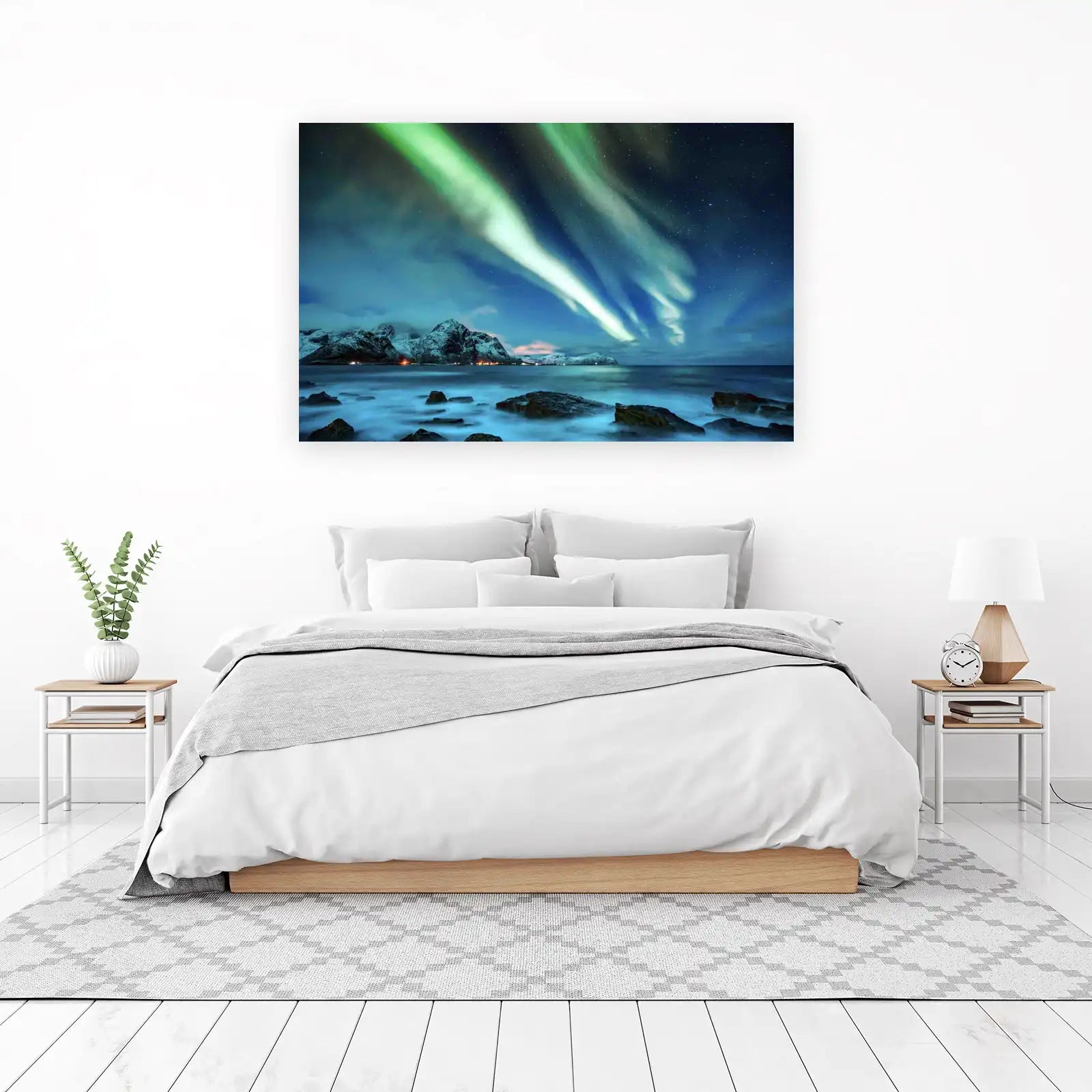 Majestic Aurora Borealis Coastal View Wall Art