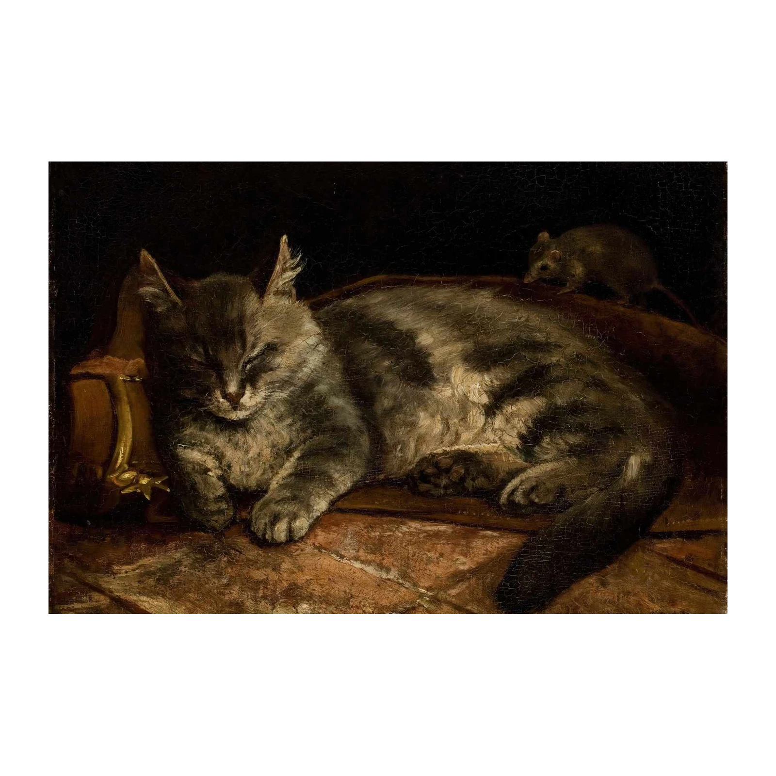 Serene Cat & Mouse Vintage Wall Art Wall Art