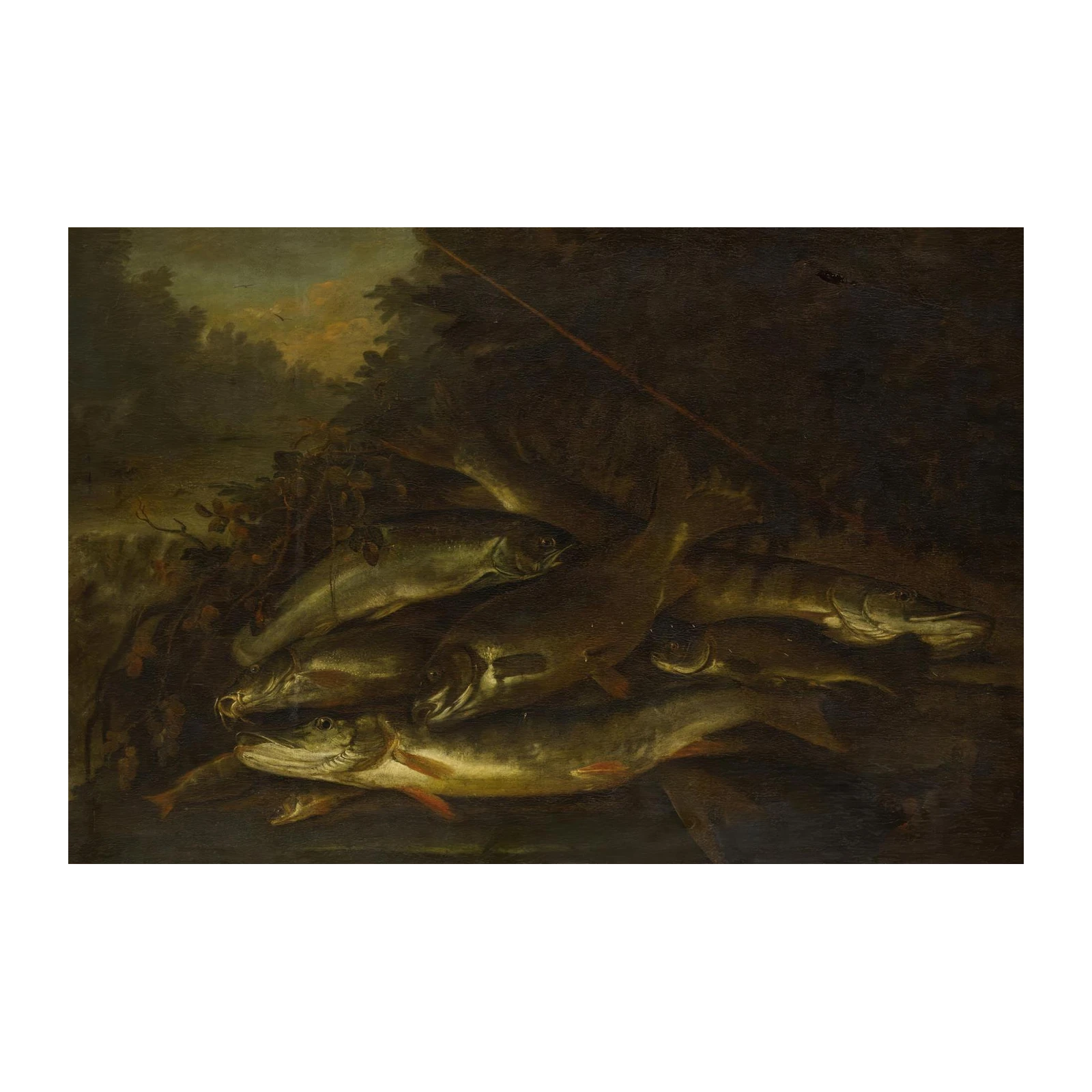Vintage Still Life Fish & Rod Wall Art