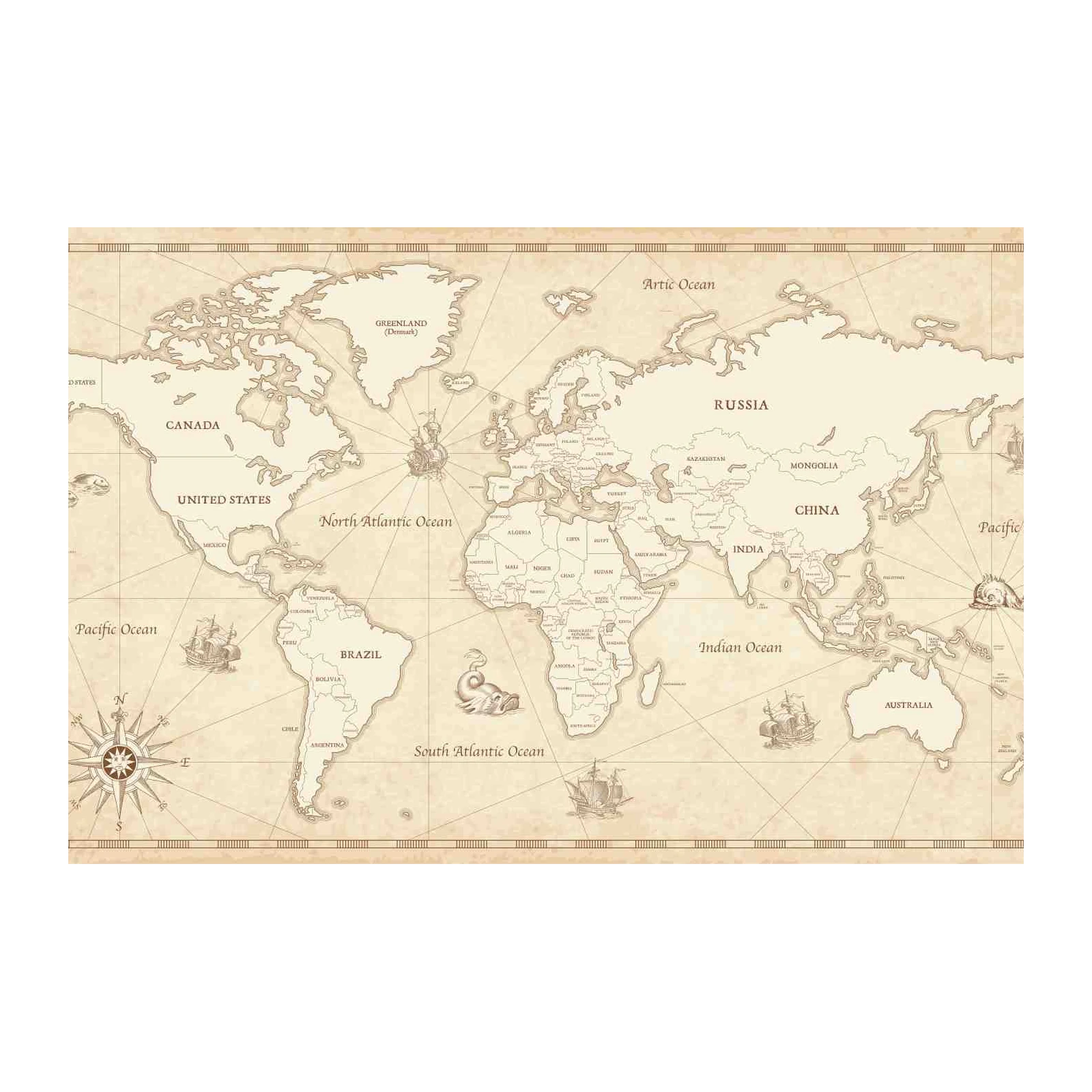 Vintage World Map Exploration Wall Art