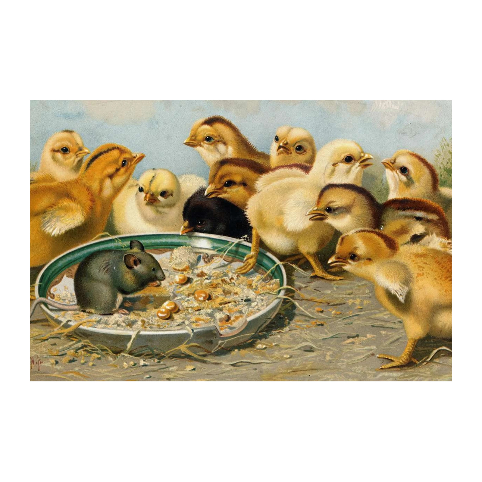 Adorable Chicks & Mouse Gathering Wall Art