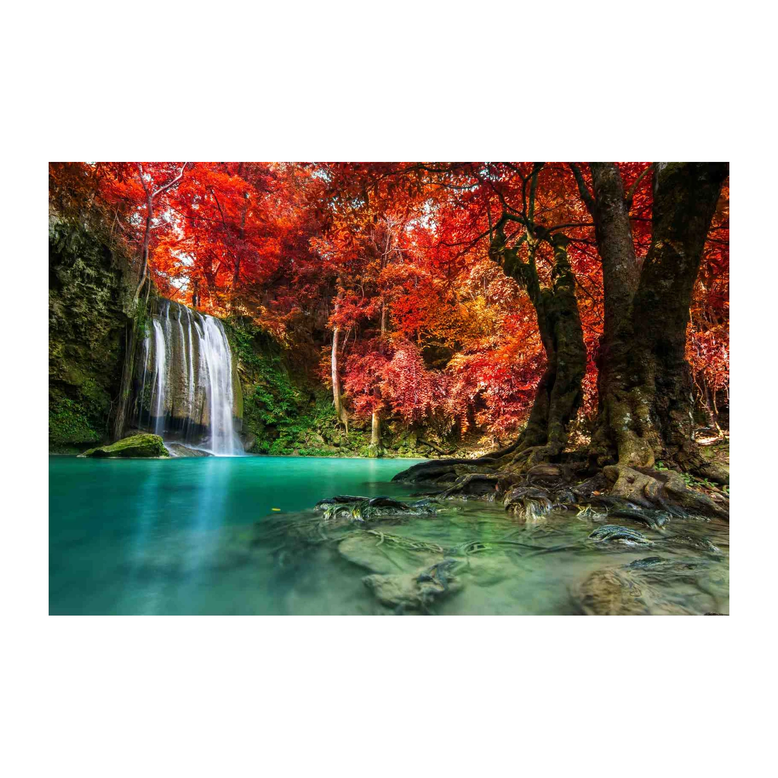 Tranquil Waterfall & Autumn Forest Wall Art
