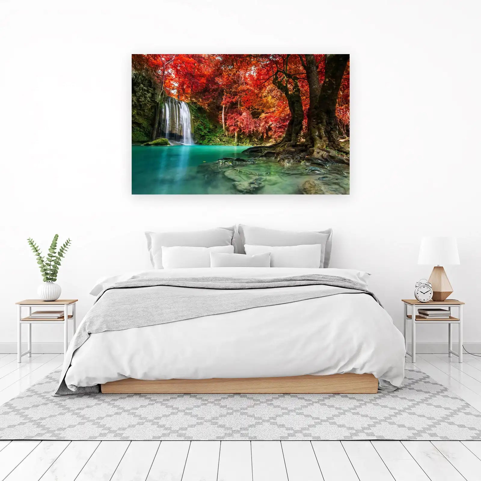 Tranquil Waterfall & Autumn Forest Wall Art