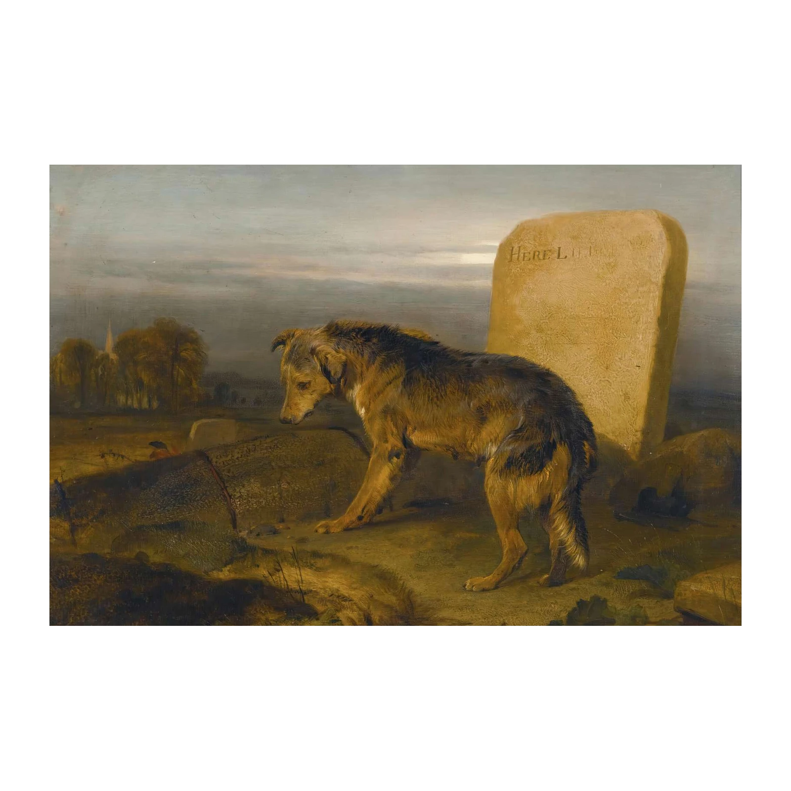 Loyal Dog at Gravestone Wall Art - Pet Memorial Art