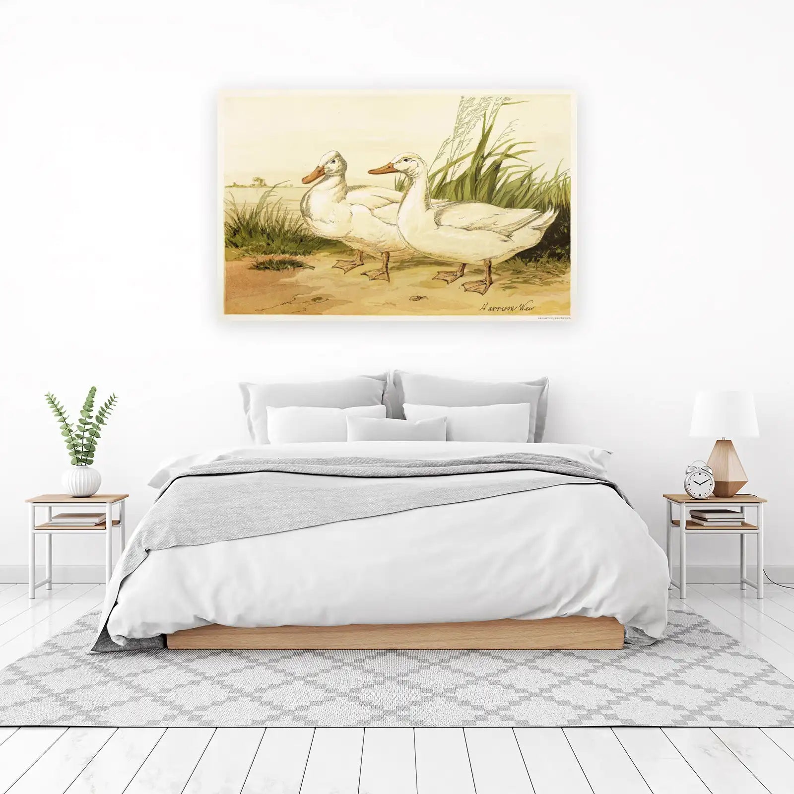 Charming Pair of Ducks Vintage Botanical Wall Art