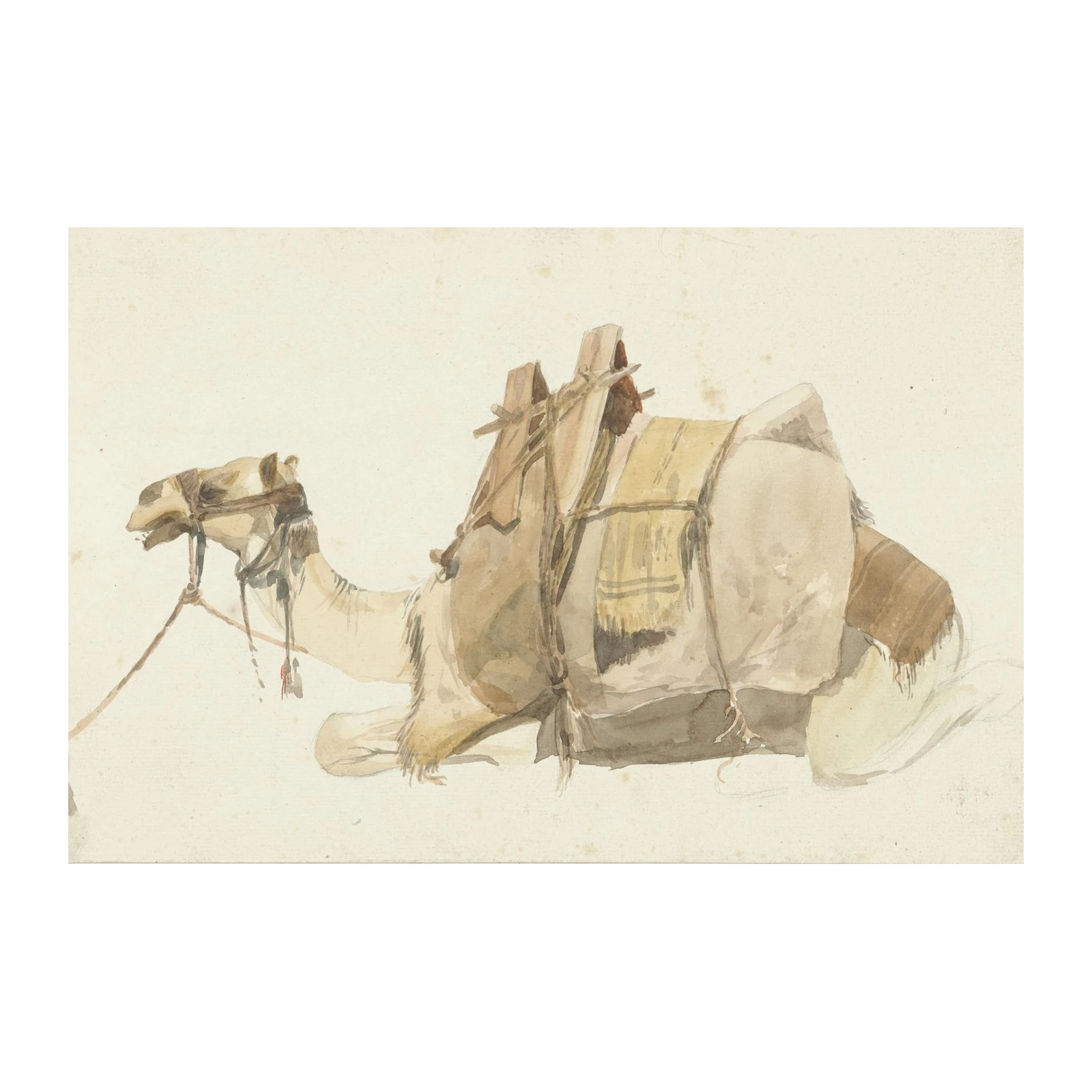 Serene Camel Resting: Vintage Watercolor Wall Art
