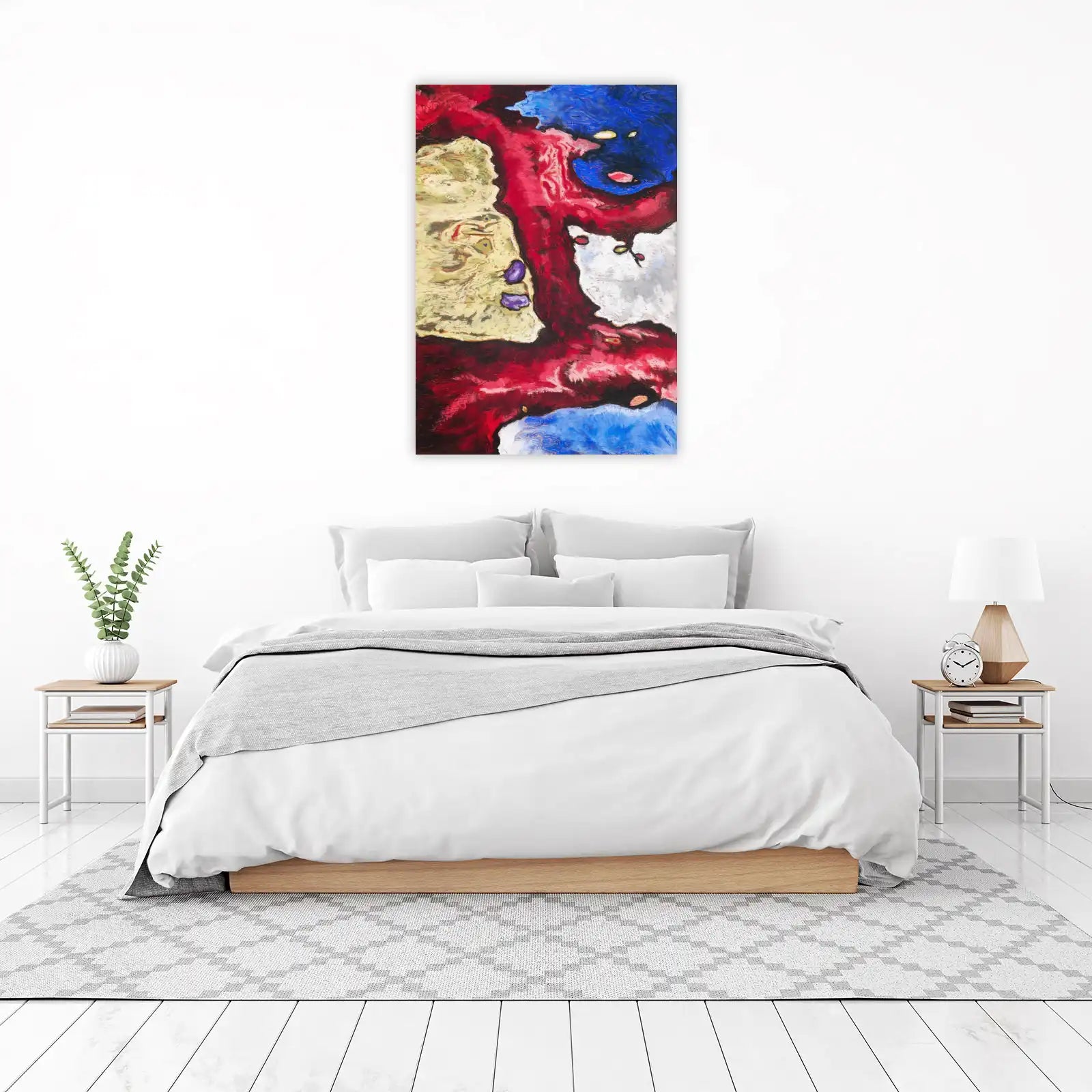 Vibrant Abstract Expressionist Red & Blue Wall Art