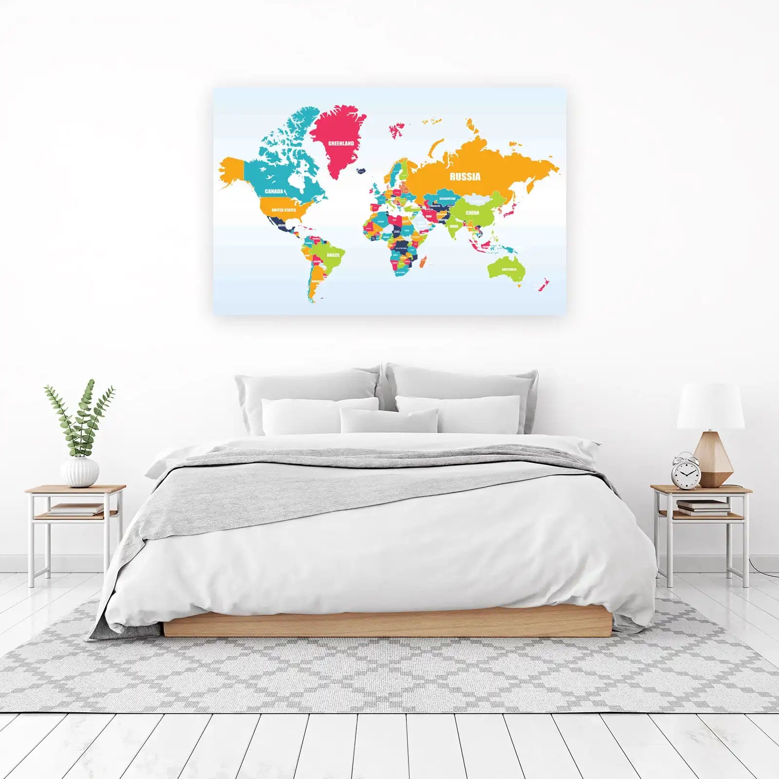 Colorful World Map Wall Art for Home Decor