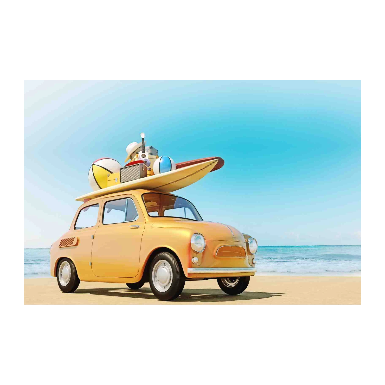 Retro Beach Road Trip Surfboard Car Wall Art