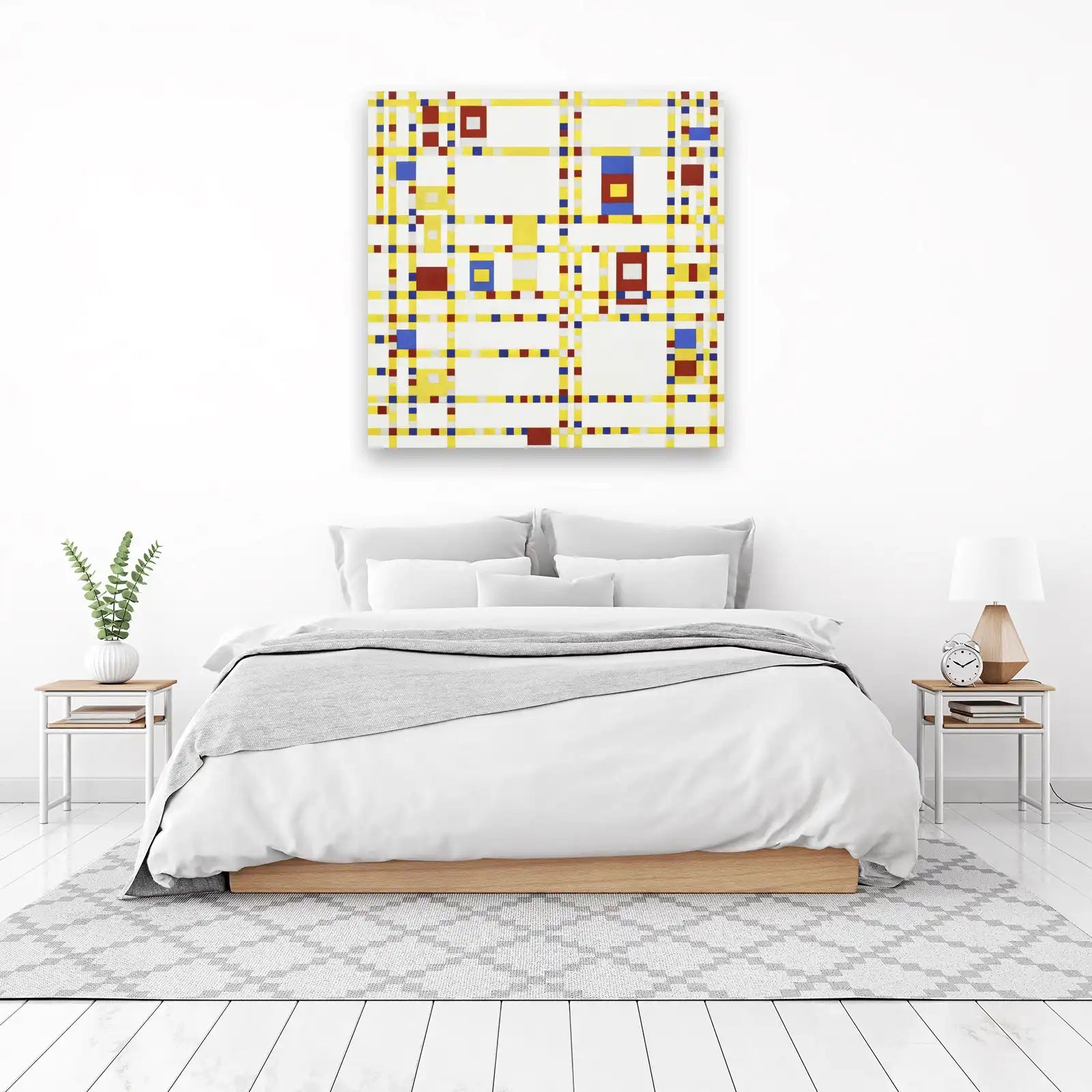 Geometric Harmony Red Blue Yellow Grid Wall Art