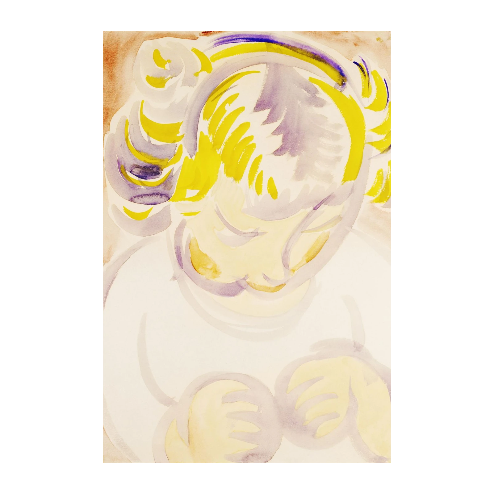 Serene Child Portrait Abstract Yellow & Purple Wall Art