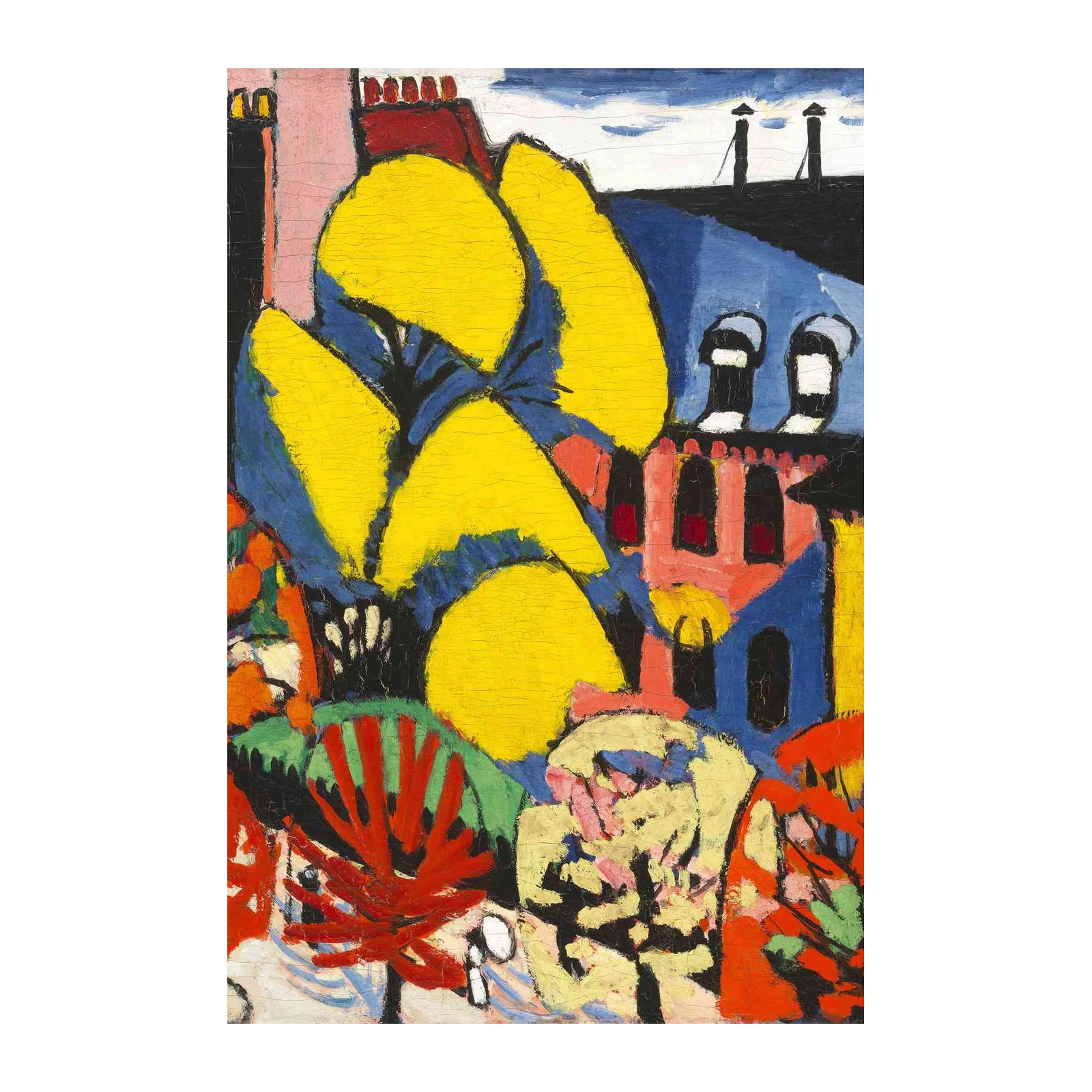 Vibrant Fauvist Cityscape Bold Yellow Trees Wall Art