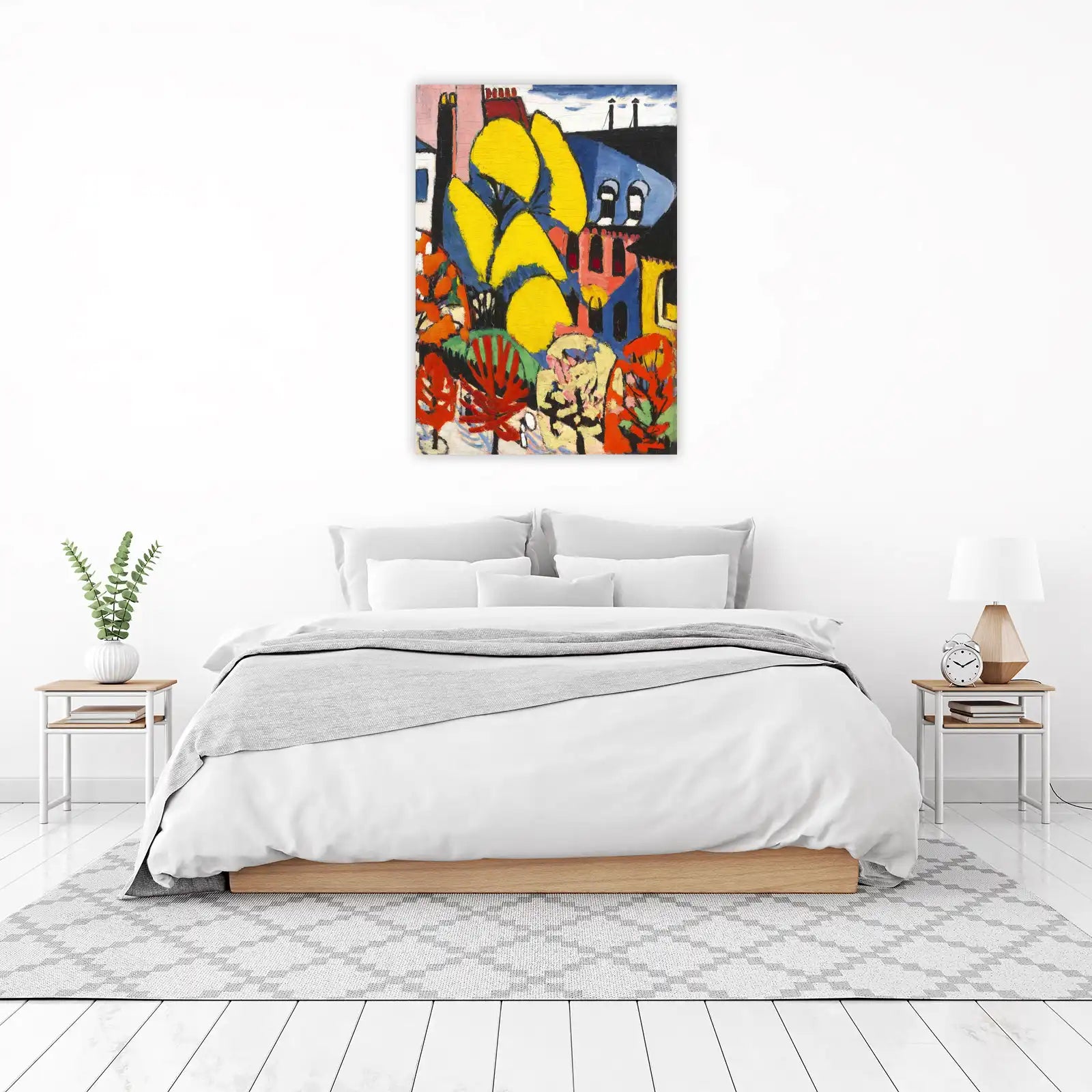 Vibrant Fauvist Cityscape Bold Yellow Trees Wall Art