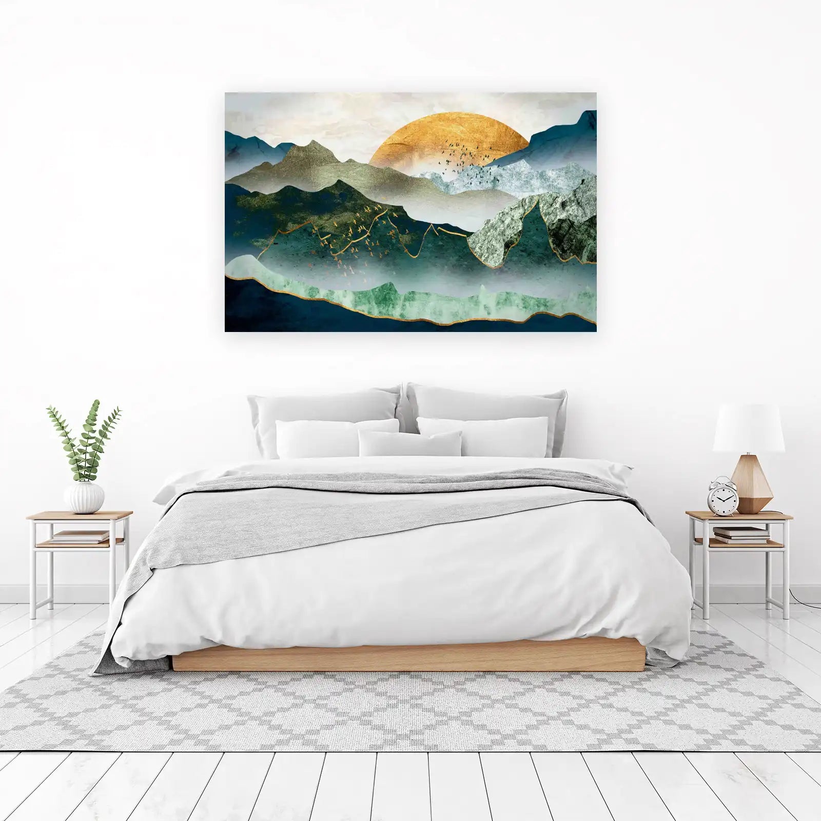 Golden Sunrise Mountain Flock Wall Art