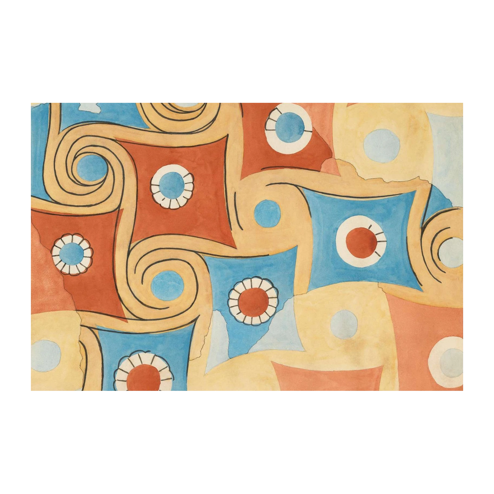 Geometric Swirls Terracotta Blue Wall Art