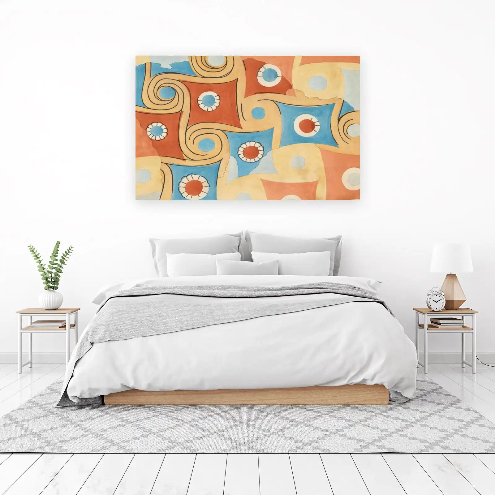 Geometric Swirls Terracotta Blue Wall Art