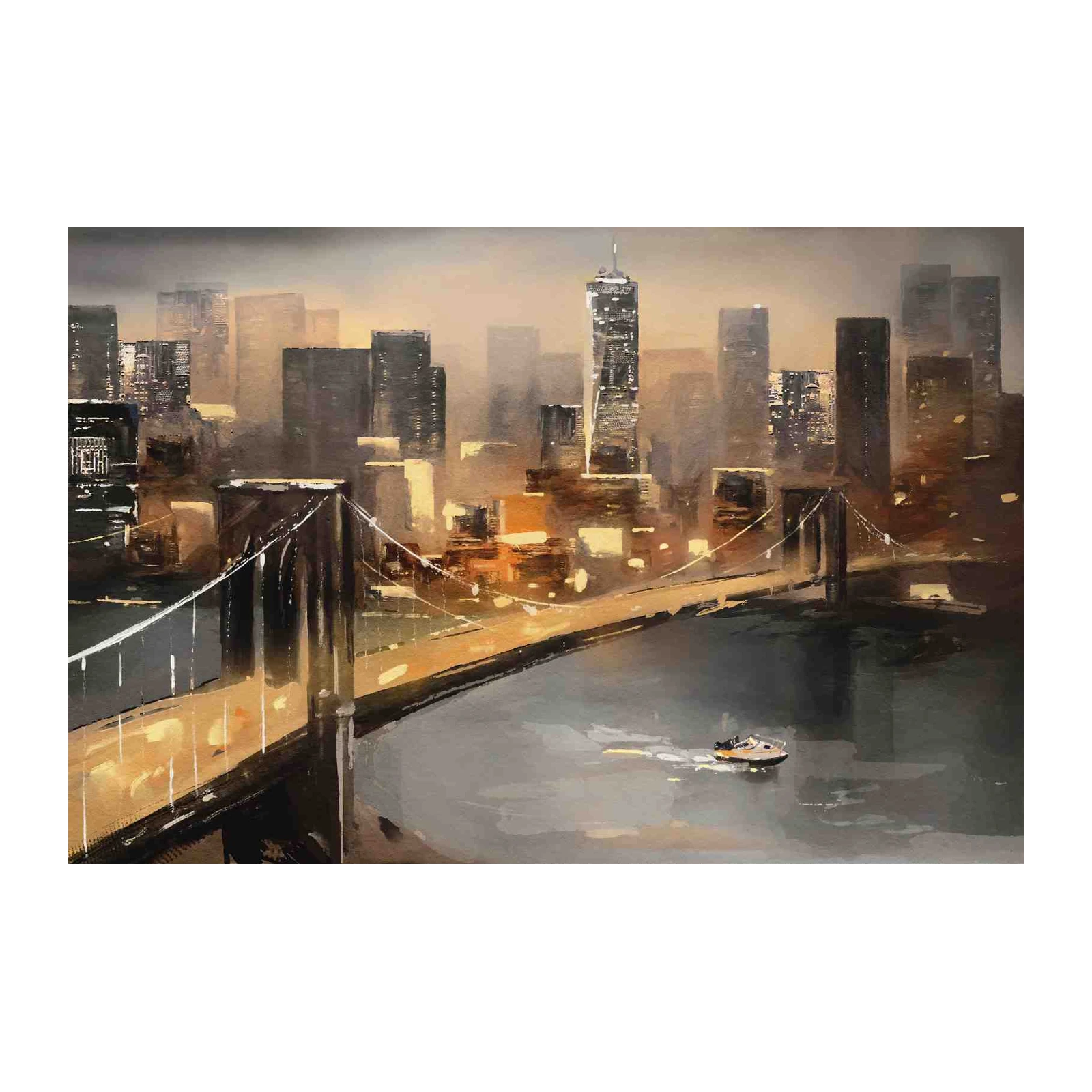 Cityscape Bridge Scene Wall Art