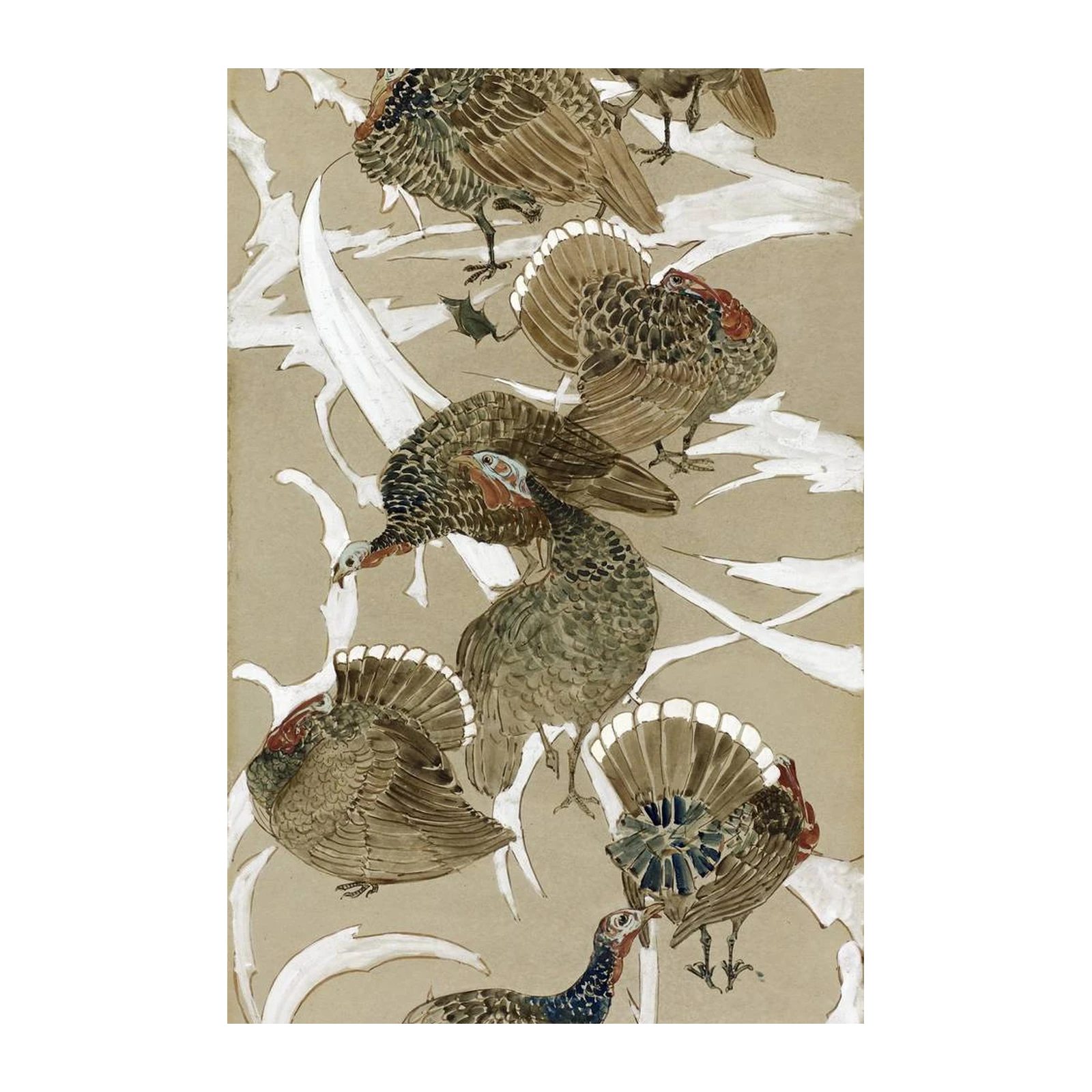 Vintage Turkey Flock Woodland Scene Wall Art