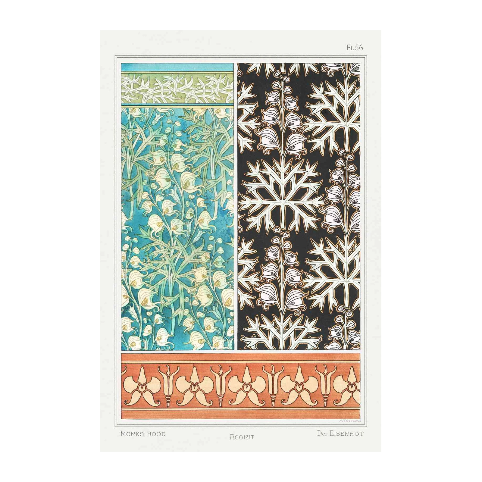 Monks Hood Floral Art Nouveau Wall Art