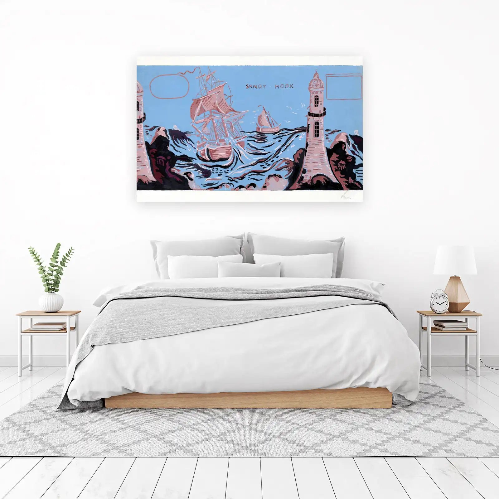 Nautical Sandy Hook Lighthouse Sailboat Wall Art