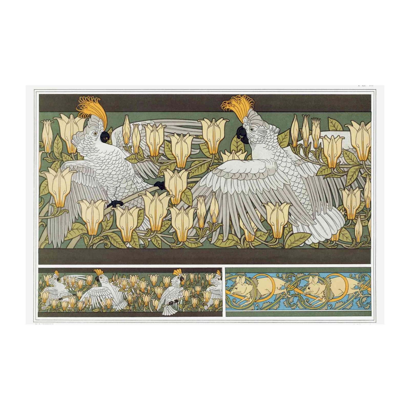 Elegant Cockatoo & Magnolia Art Nouveau Wall Art