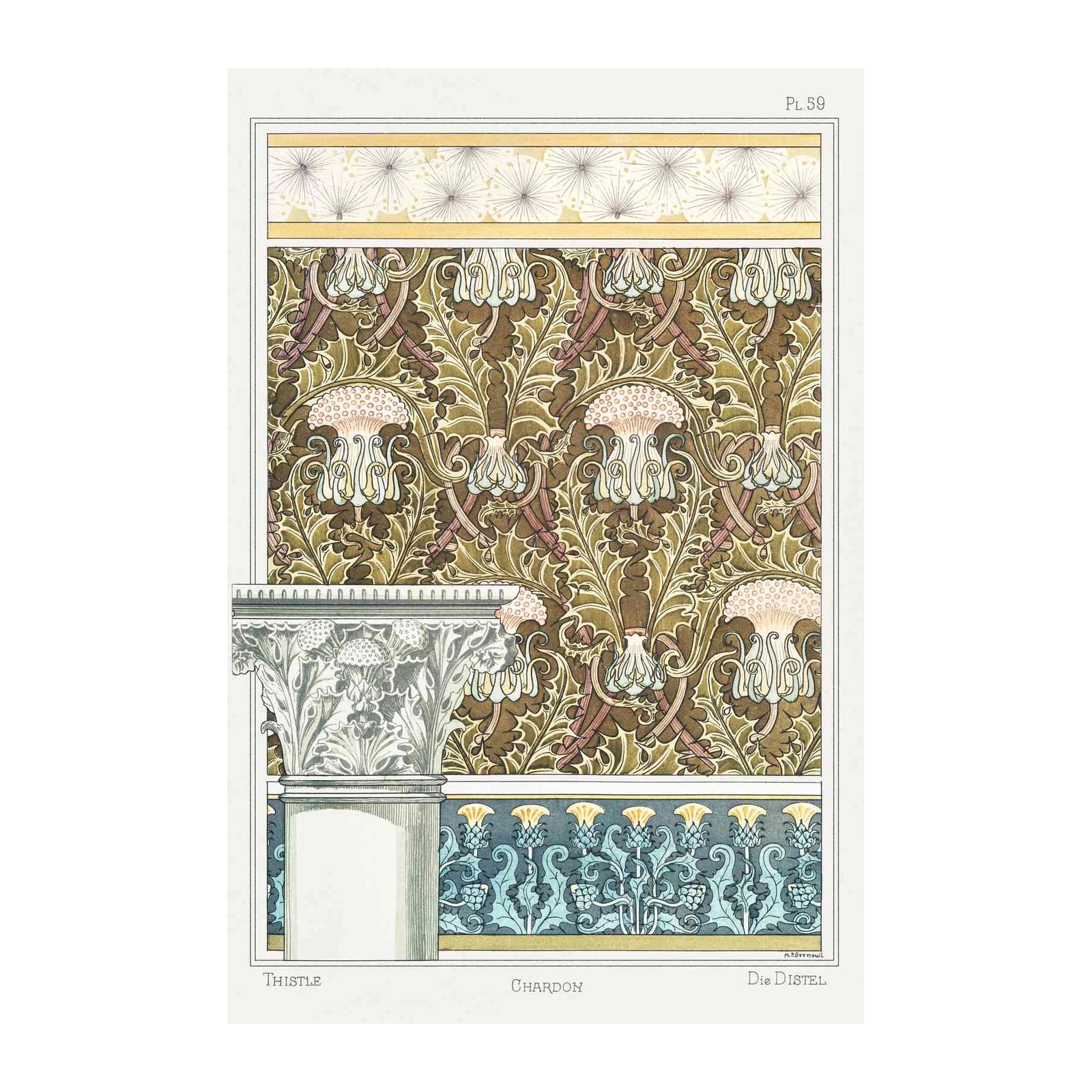 Art Nouveau Thistle Floral Pattern Wall Art