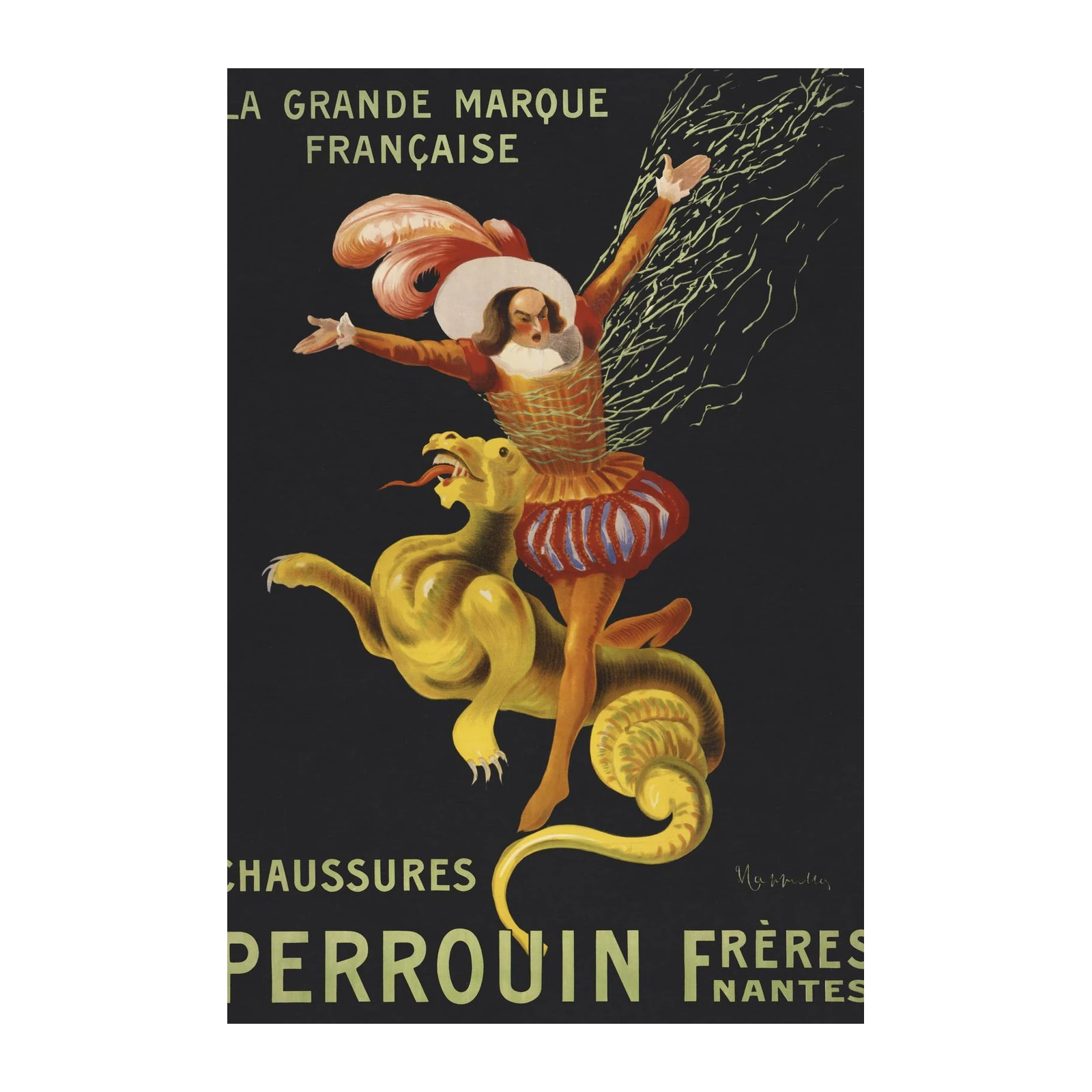 Vintage French Dragon Rider Wall Art