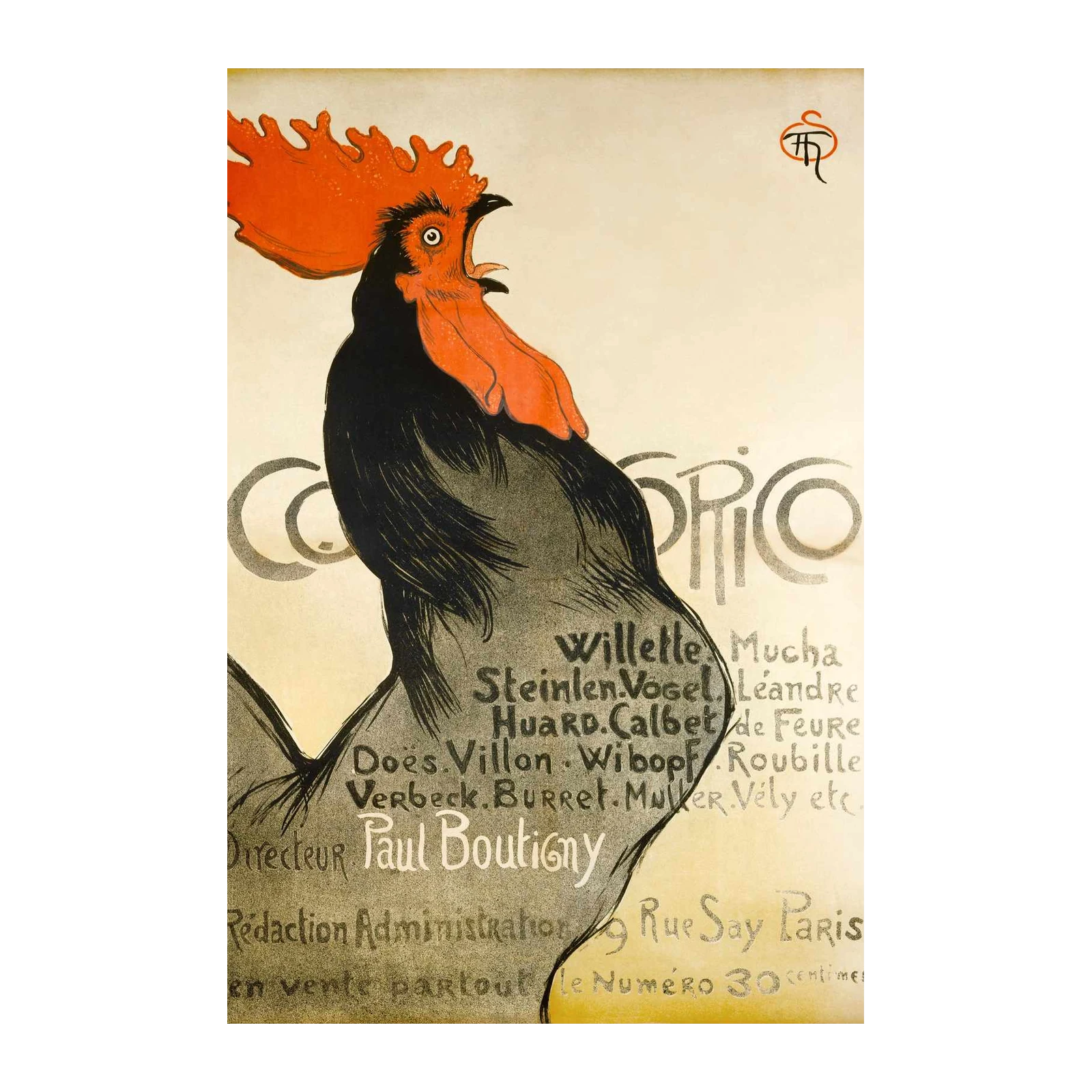 Art Nouveau Rooster Paris Wall Art