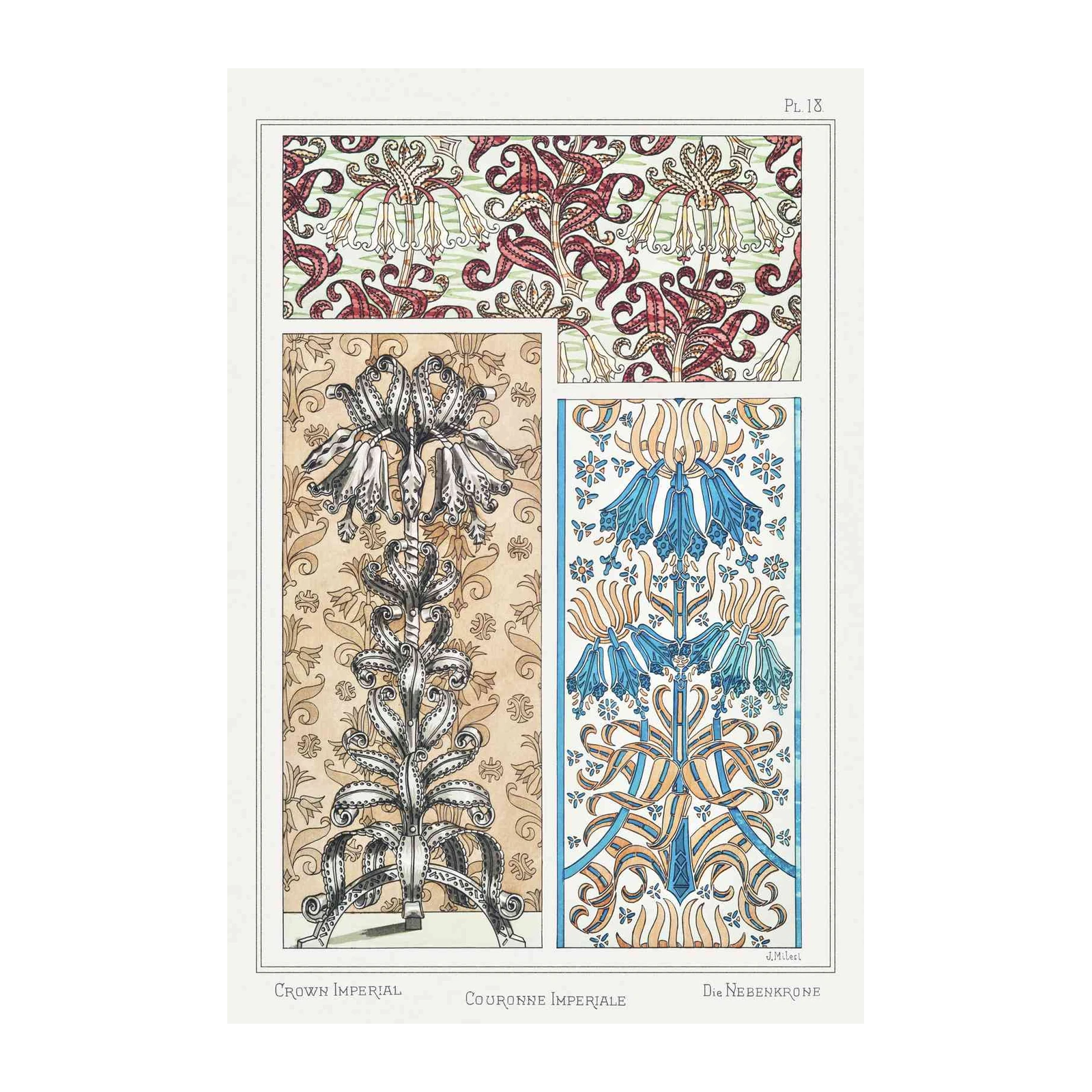 Vintage Floral Art Nouveau Crown Imperial Wall Art