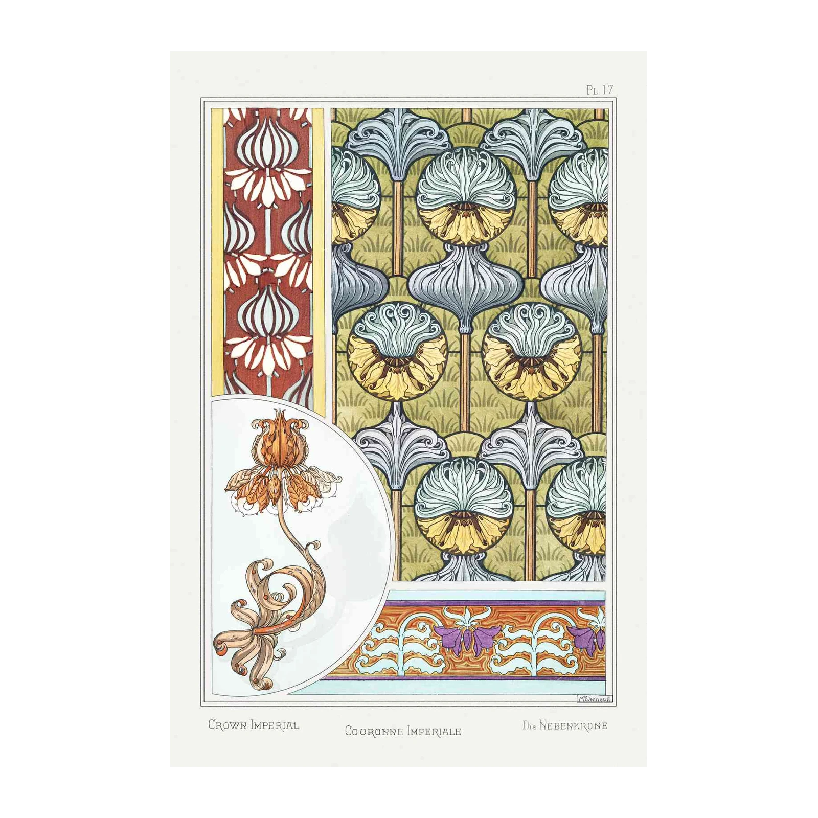 Art Nouveau Floral Crown Imperial Wall Art