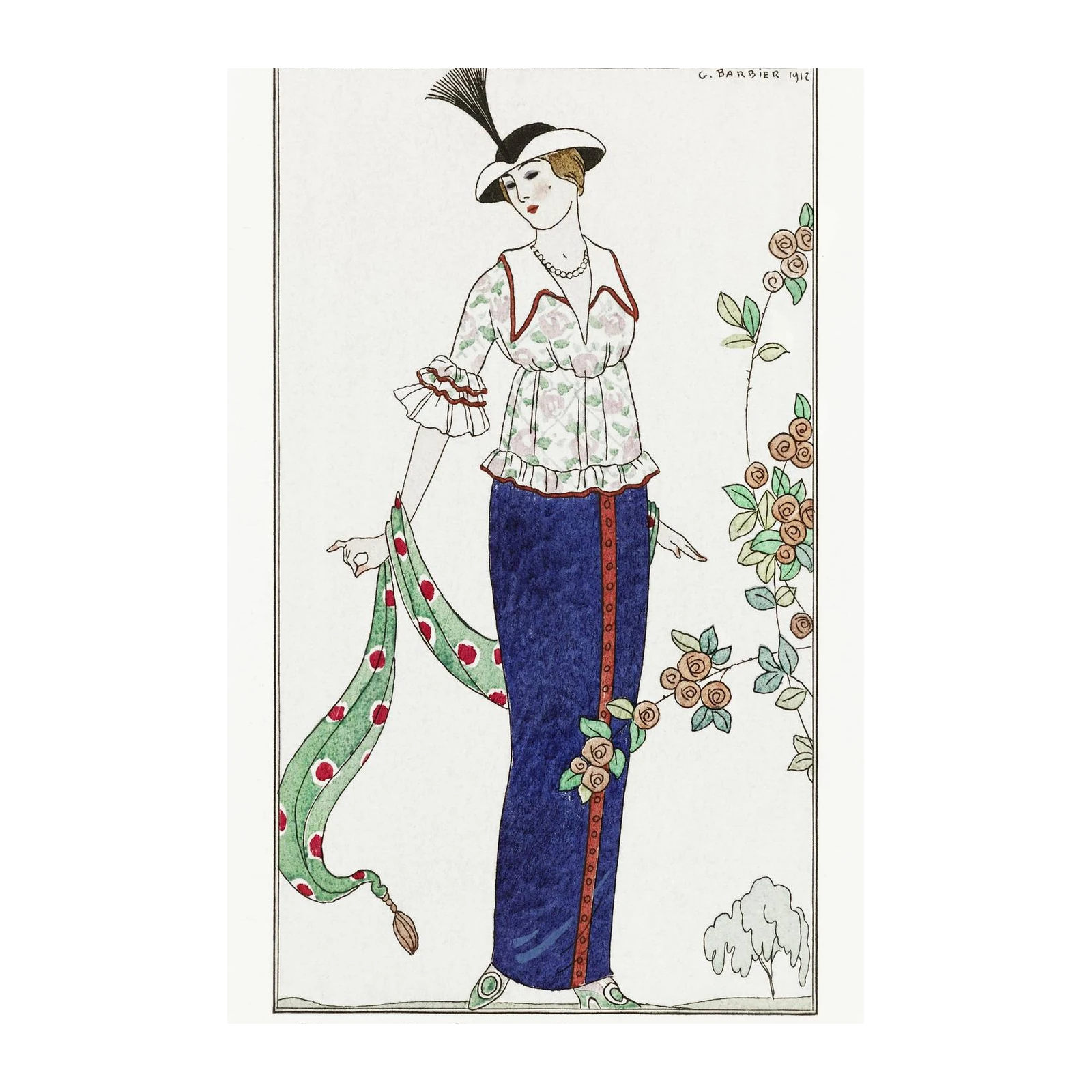 Vintage French Fashion Art Deco Floral Wall Art