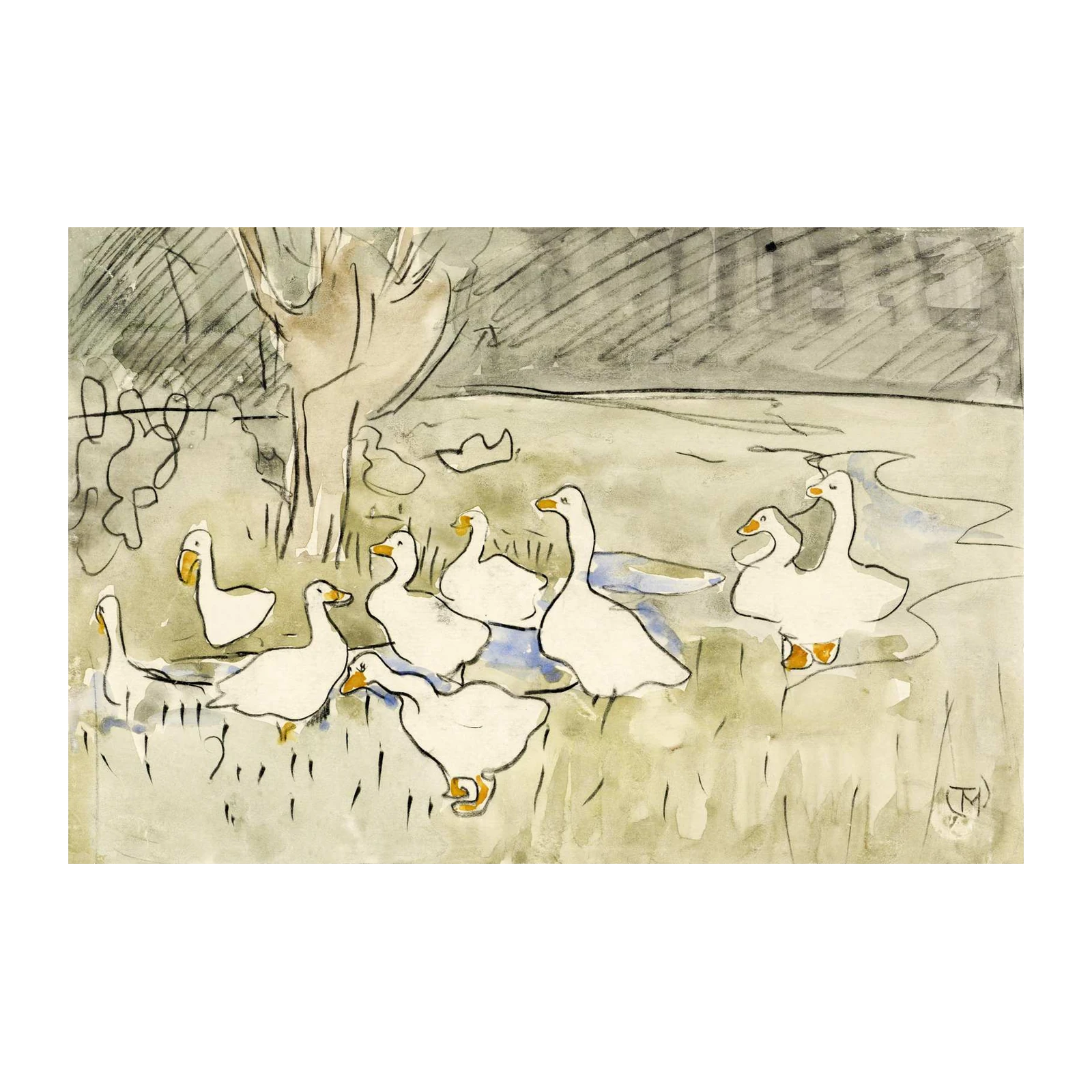 Charming Goose Flock Watercolor Wall Art